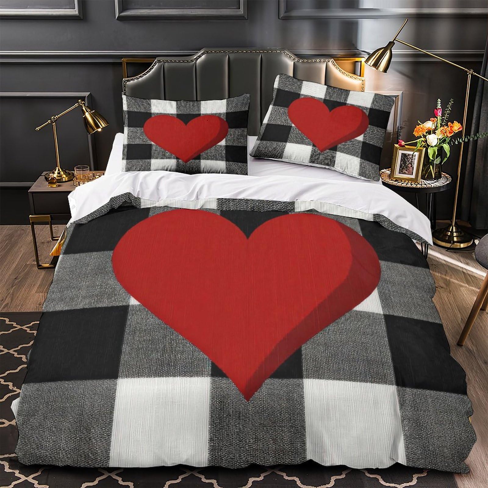 Housse de couette 3D cœur parure de lit microfibre 135x200cm