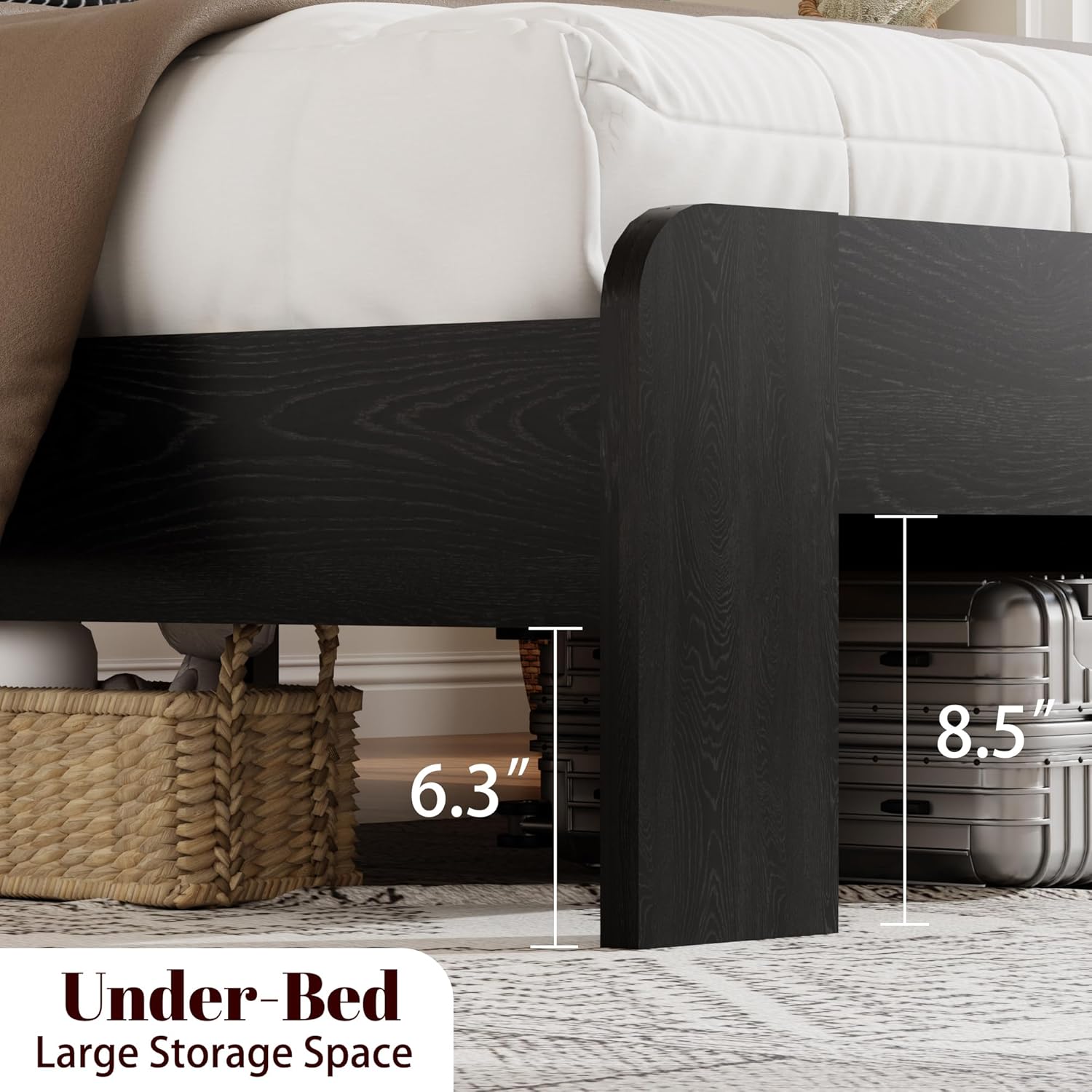 Queen Size Bed Frame with Headboard – Farmhouse Style Platform with LED Lights USB Charging No Box Spring Easy Assembly Black Boho Bed Frame Modern Bedroom Sets (Classic Black, Queen)