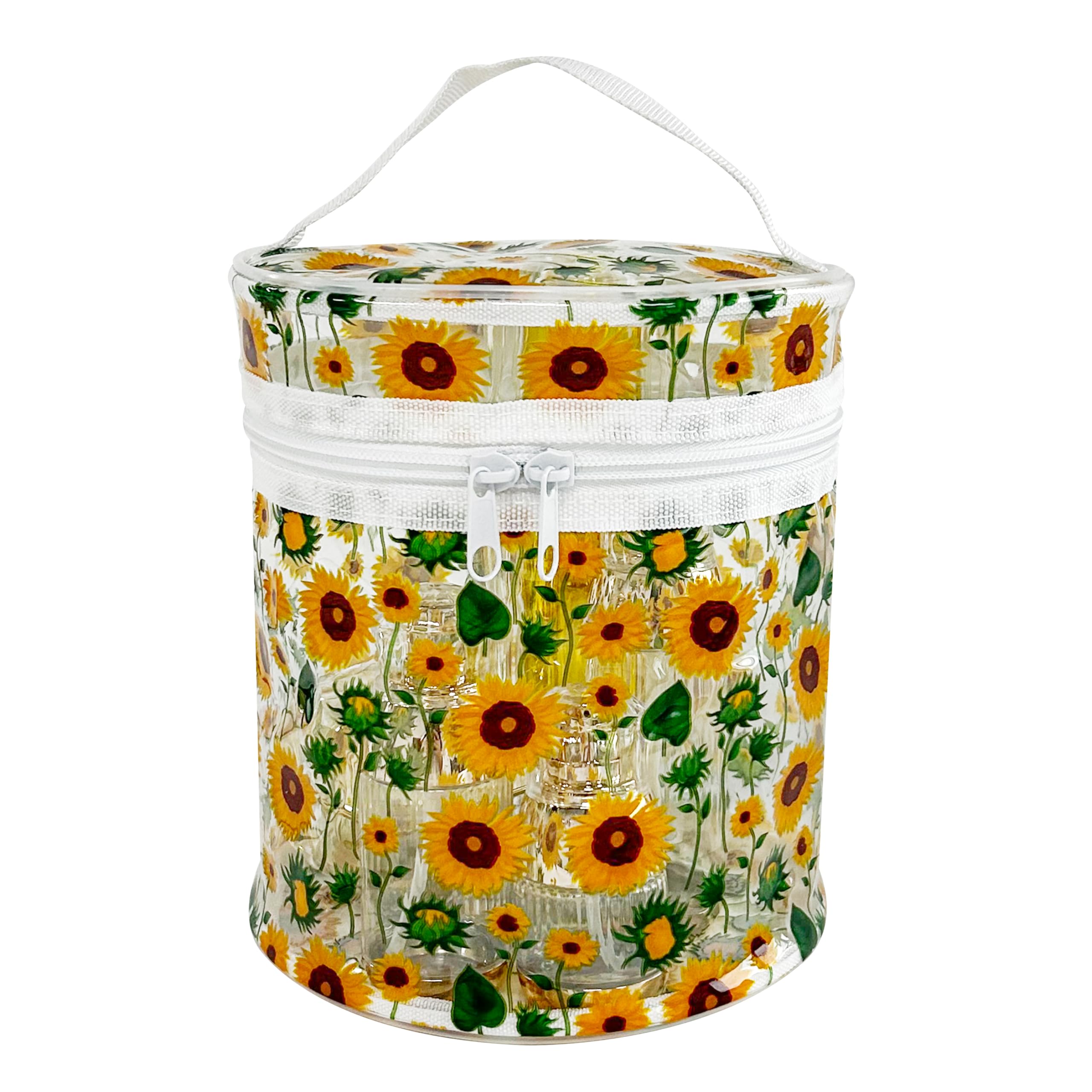 Printed Flowers Clear Cylinder Travel Makeup Bag Portable Waterproof Pouch with Handle Ideal for Women and Girl D1031-5