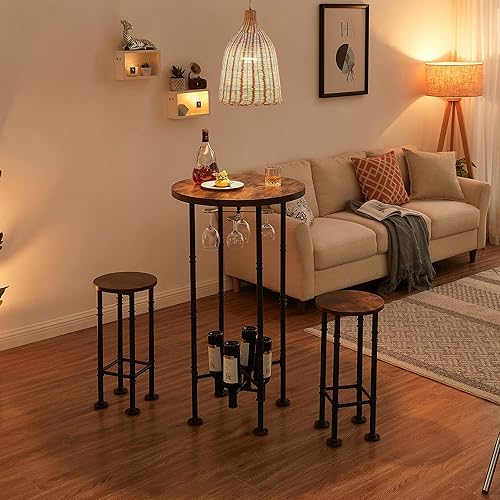 Miniatura 3 de VECELO Mesa de bar con base de metal y parte superior redonda de MDF muebles modernos de coctelería para sala de estar comedor restaurante fácil