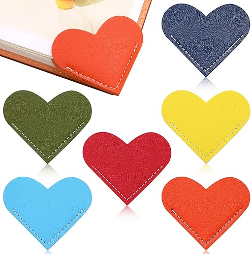 6 marcapáginas de cuero con forma de corazón, esquina de corazón, hecho a mano, marcapáginas de cuero, lindos accesorios para mujeres, amantes de