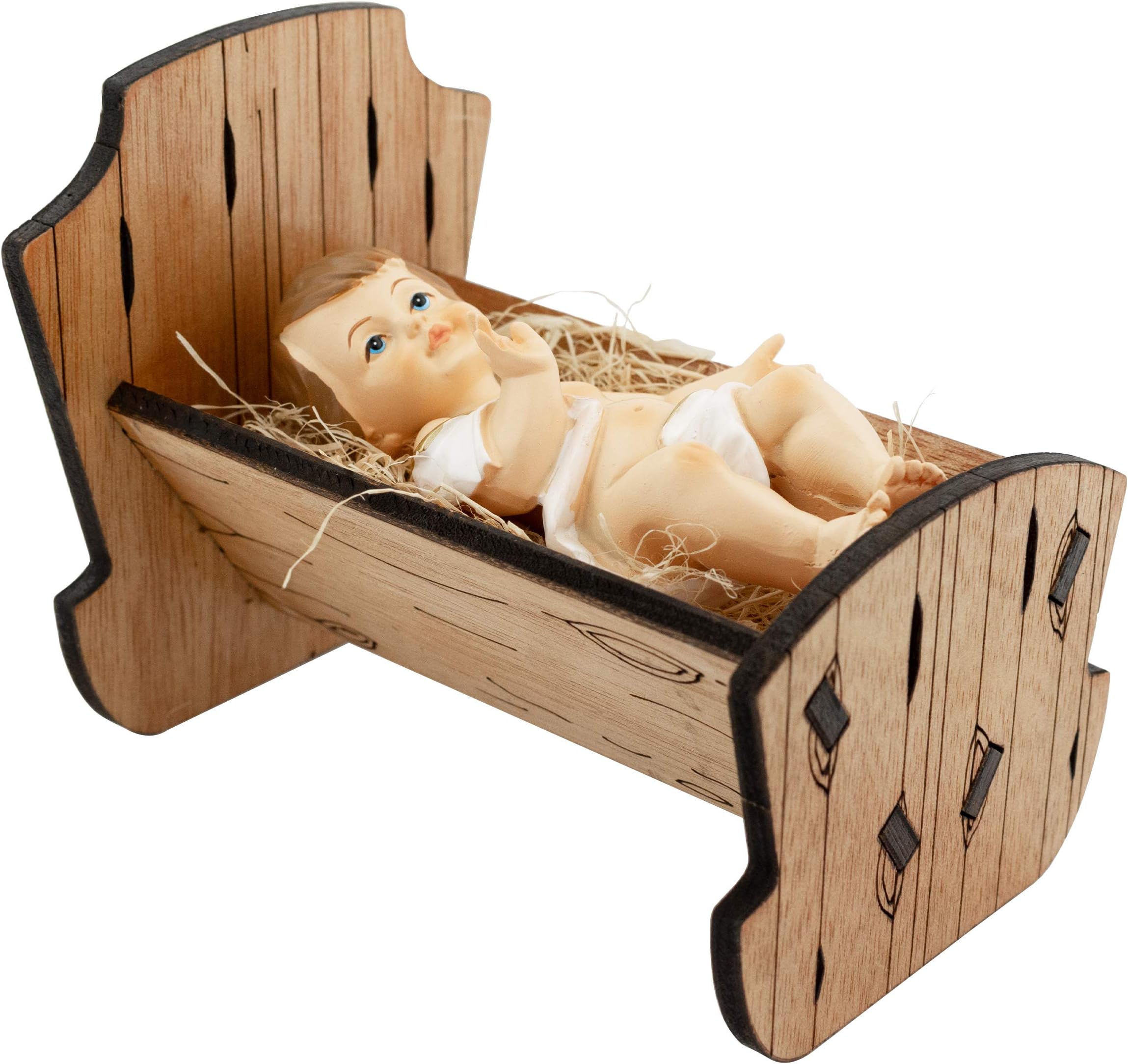 Baby Jesus in Manger | Perfect for Indoor Nativity Scene | Traditional Religious Christmas Decoration | Wooden Manger with Removable Baby Jesus | Great Gift | Choose from 3 Sizes (Medium)
