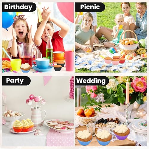 Miniatura 6 de Forros de silicona para cupcakes, paquete de 12 forros de silicona para magdalenas, tazas de silicona para hornear, forros reutilizables para