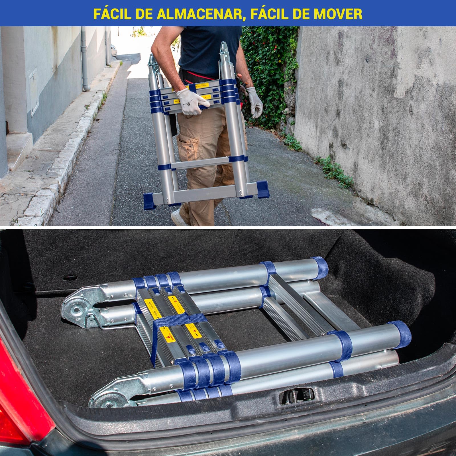 HOSTRÖM Escalera telescópica articulada de 3,2 m STEMPAKT, Escalera de 2 x 5 peldaños Plegable Profesional multifunción, H MAX Trabajo 4,1 m, garantía de 5 años.