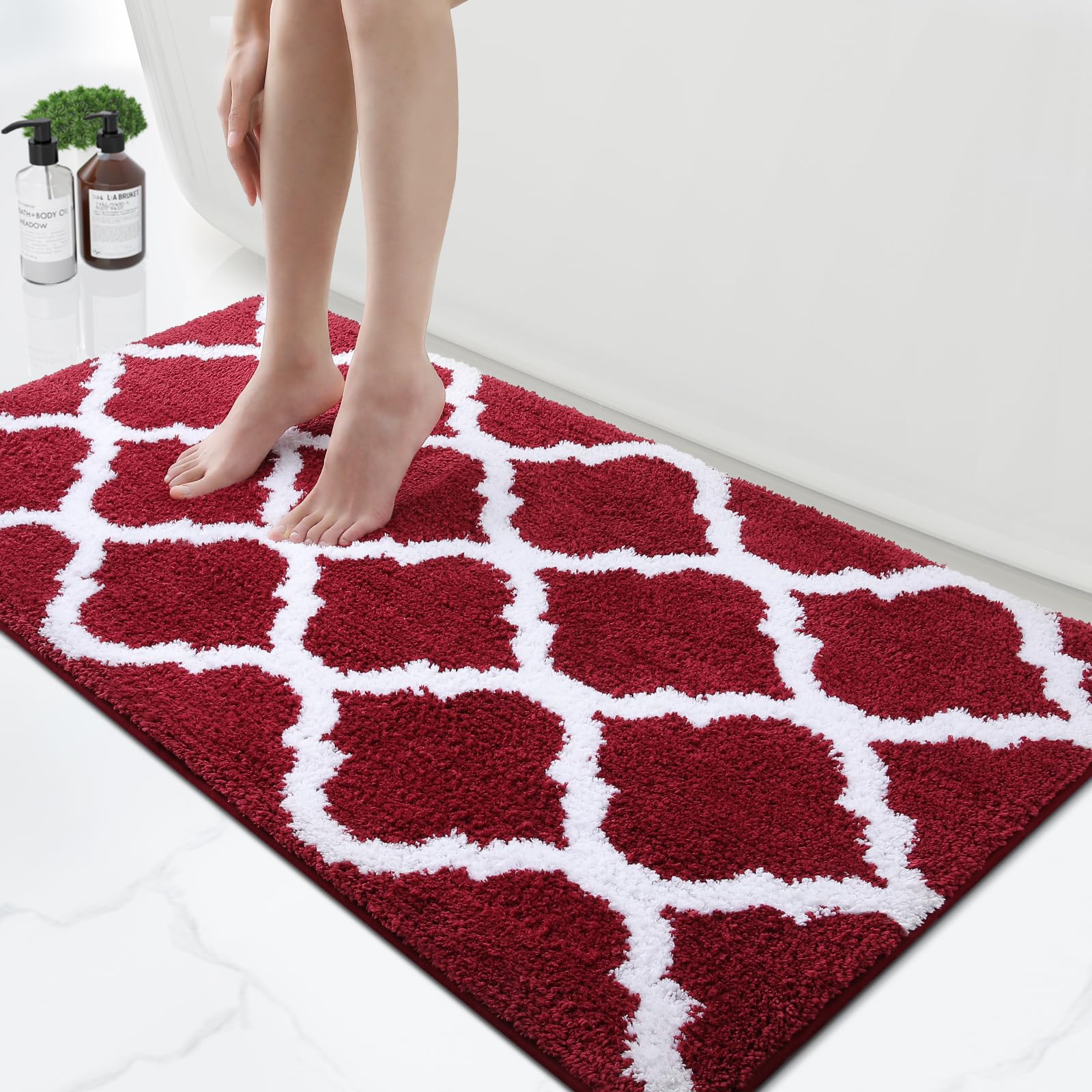 OLANLY Bathroom Rugs 47x24, Soft and Absorbent Microfiber Bath Rugs, Non-Slip Shaggy Shower Carpet, Machine Wash Dry, Bath Mats for Bathroom Floor,