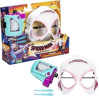 Marvel Spider-Man: Across The Spider-Verse Spider-Gwen Web-Shot Slinger Mask and Blaster Set, Spider-Man Web Shooter Toy, Super Hero Toys for 5 Year Old Girls and Boys and Up