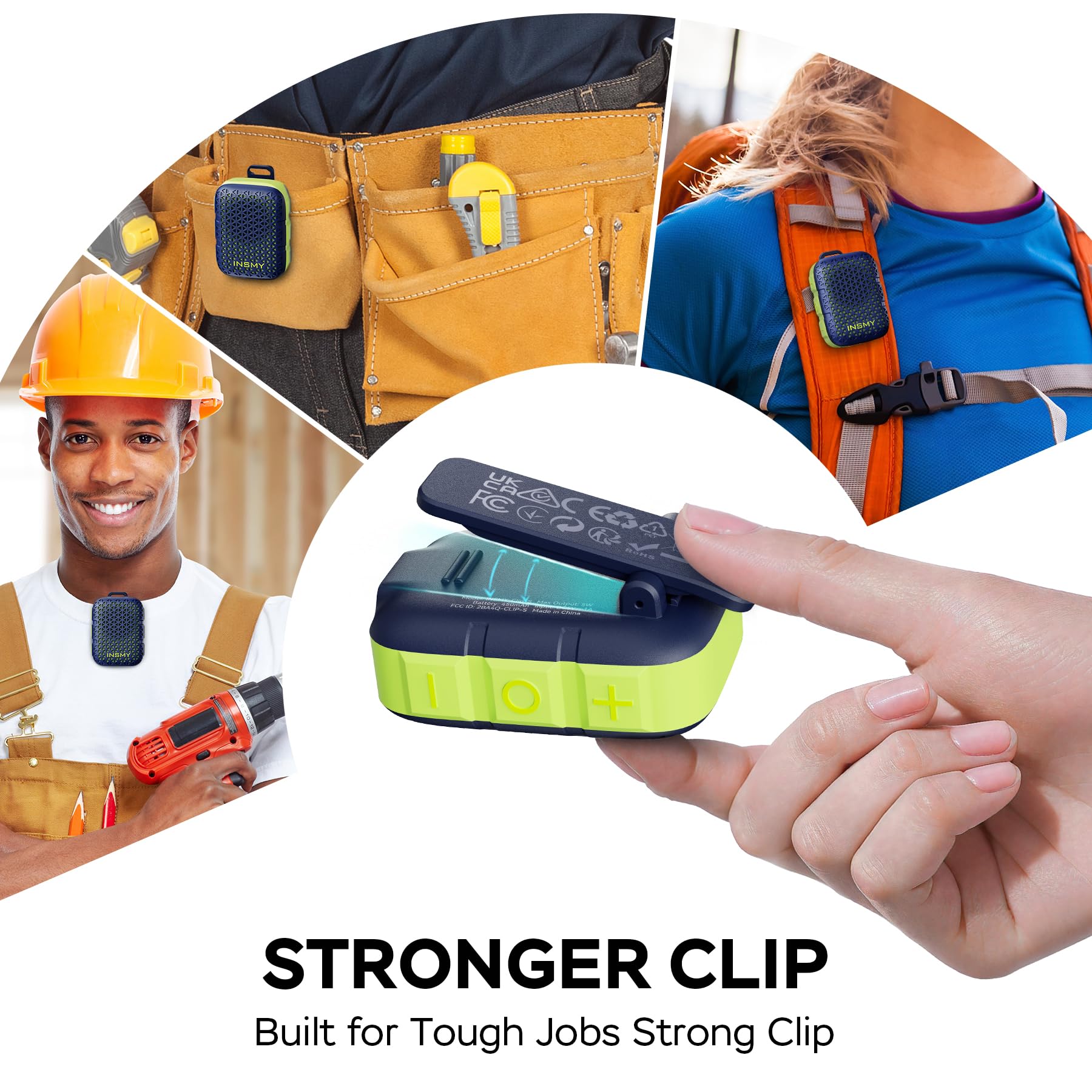 INSMY Altoparlanti Bluetooth indossabili, impermeabile IP67, piccolo altoparlante personale portatile clip-on, suono pulito, coppia stereo, wireless, microfono integrato ENC, leggero, per golf, lavoro