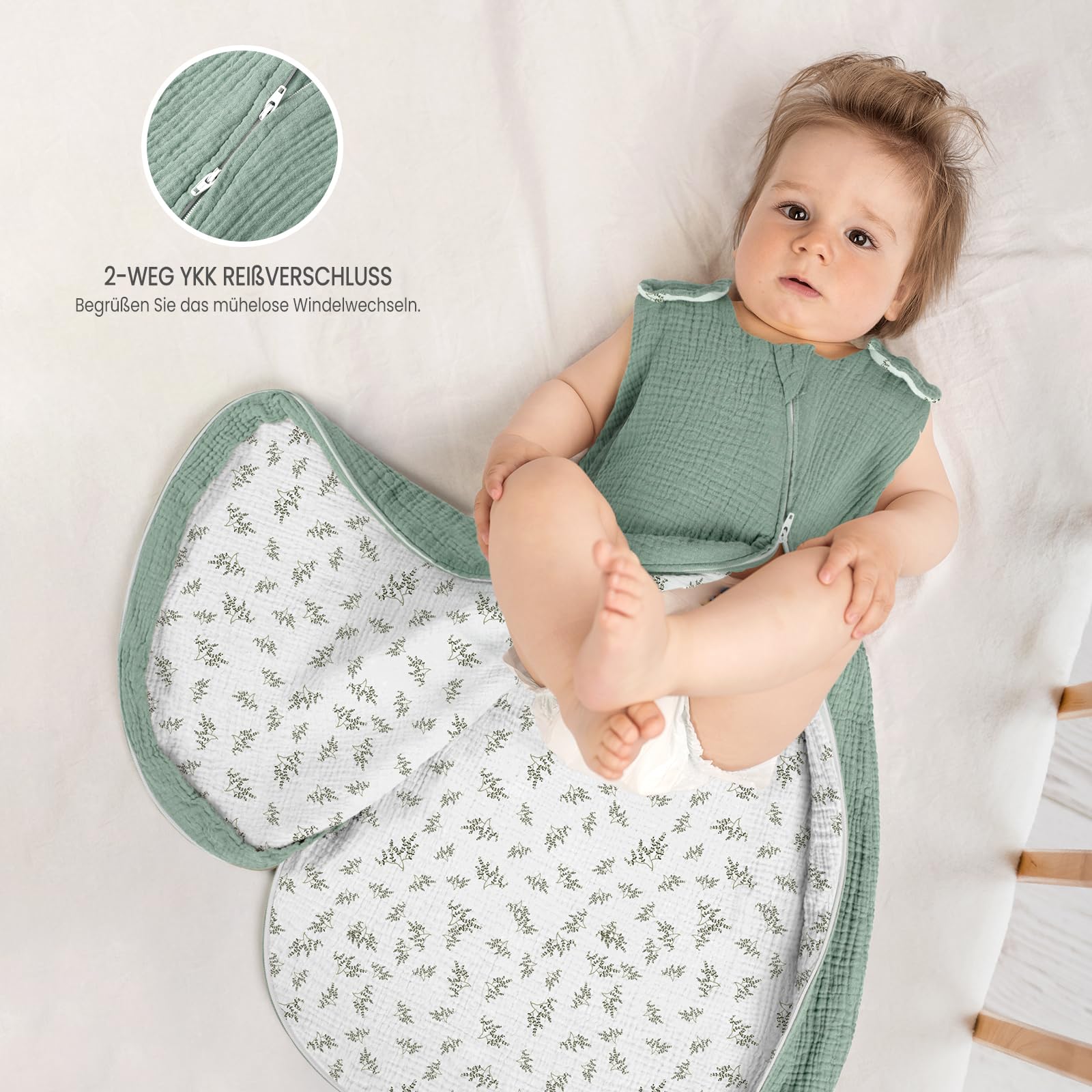 lulumoon Sacco nanna per bambini da 3 a 9 mesi: sacco a pelo in mussola per bambini e bambine – Sacco nanna in cotone per 70 cm per tutte le stagioni