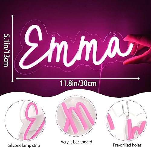 Miniatura 3 de ATTNEON Letrero de neón Emma para decoración de pared, luz LED con nombre para dormitorio de niños, decoración de fiesta de cumpleaños, tamaño 11.8