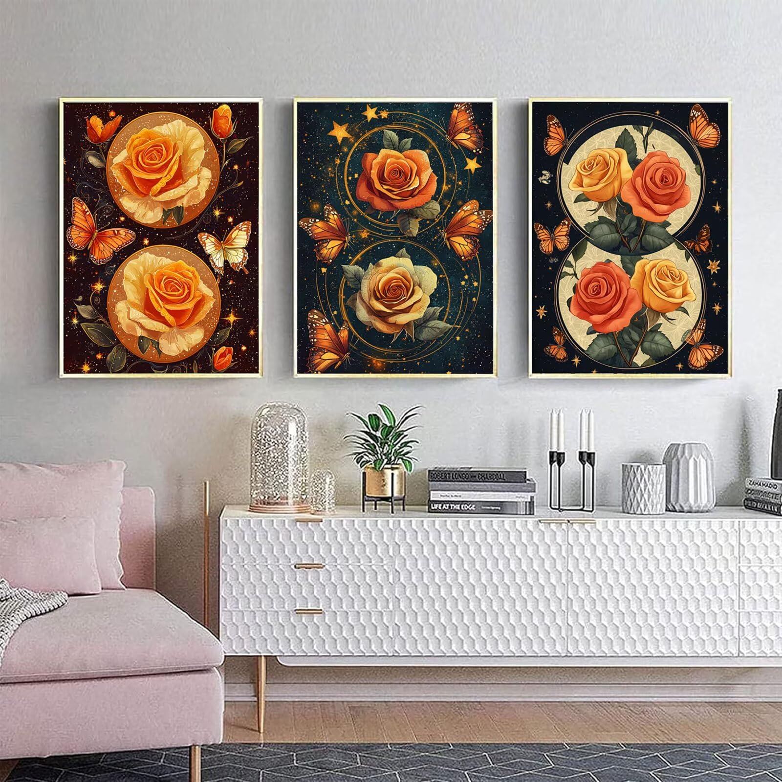 Cnyaunfi 3 Pezzi Fiore Pittura Diamante Fai-Da-Te, 5D Blu Diamond Painting Kit Completo per, Hobby Creativi Adulti, Pittura Diamante Artigianale Per La Decorazione Della Parete Di Casa 50x70cm YF-3543
