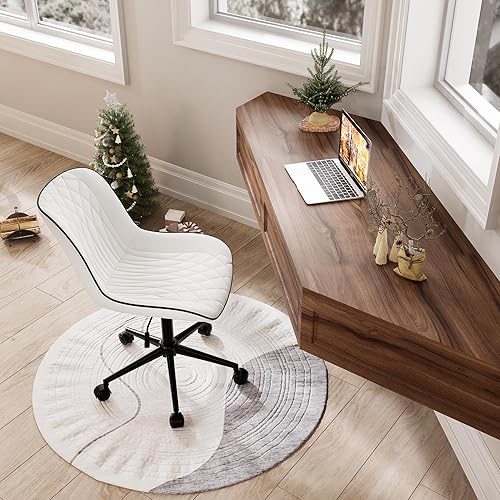 Miniatura 6 de YOUNIKE Silla de escritorio con ruedas, silla de oficina sin brazos, silla giratoria con respaldo tapizado de piel sintética, silla de computadora