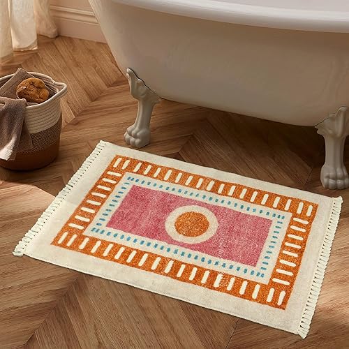 Miniatura 17 de Lukinbox Alfombra bohemia para sala de estar, 3 x 5 pies, lavable a máquina, alfombra de dormitorio, súper suave, antideslizante, color naranja,