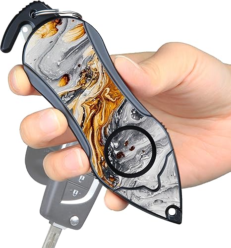 Alarma personal de emergencia, alarma de seguridad, cortador de cinturón de seguridad, cortador de vidrio, llavero de autodefensa/protección, suena