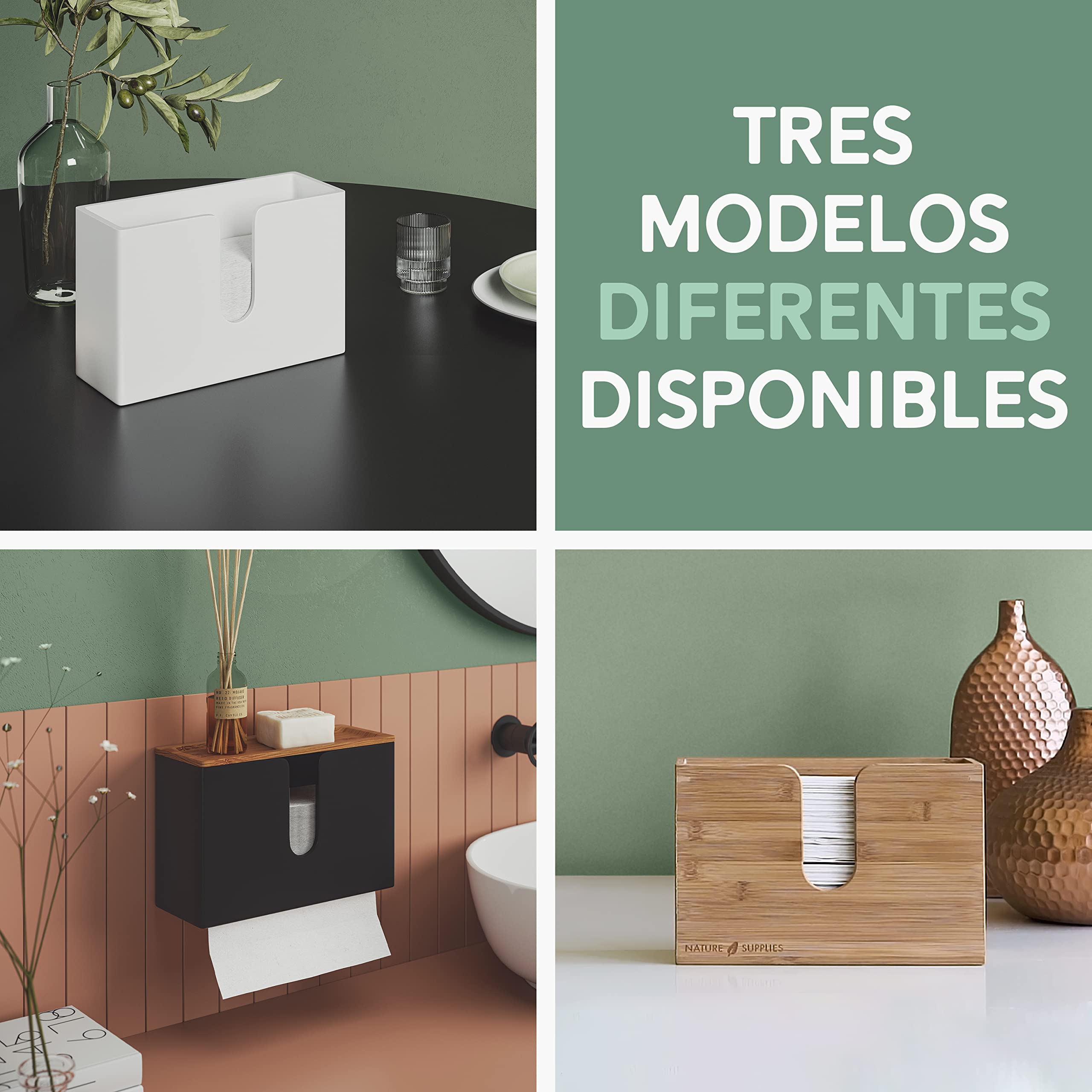 Nature Supplies Dispensador de Toallas de Madera de Bambú para Papel Secamanos Plegadas en C, Z e Intercaladas