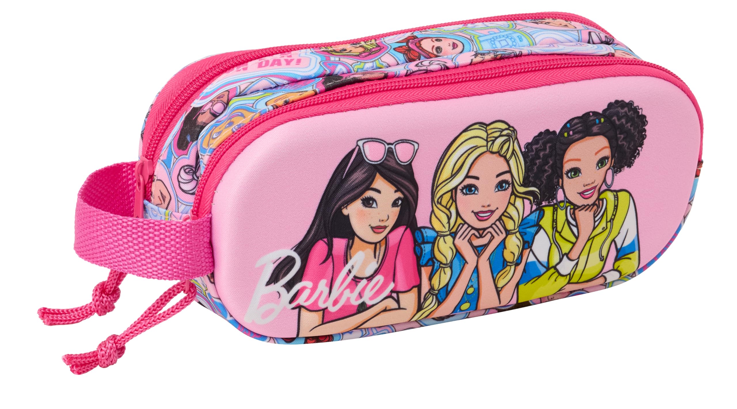 Safta Barbie 3D – Double 3D Pencil Case, Children's Pencil Case, Ideal for School Age Children, Comfortable and Versatile, Quality and Resistance, 21 x 6 x 8 cm