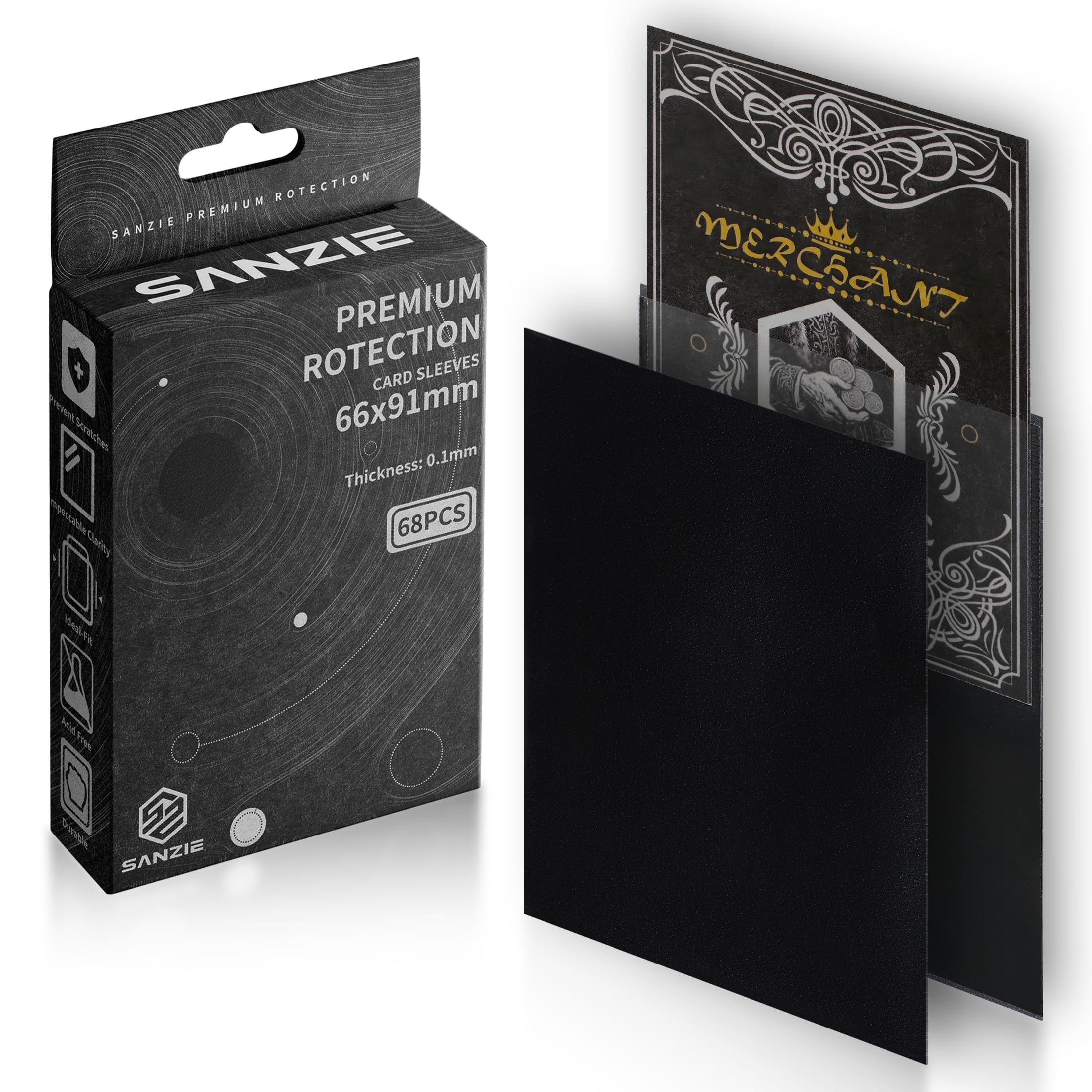SANZIE Kartenhüllen 68 Stück kartenhülle Sammelkarten Hüllen Card Sleeves Karten Hüllen fit für MTG, TCG, PTCG und Sammelkarten (Schwarz)