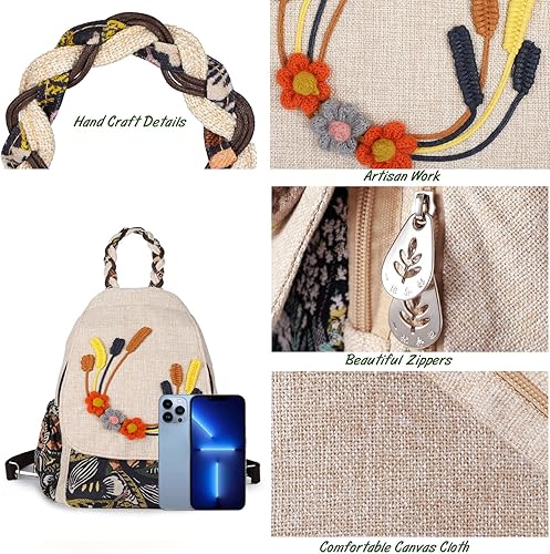 Miniatura 3 de Ladys - Bolso bandolera convertible, hecho a mano, hermoso lienzo prémium, estilo casual, minimochila para mujer