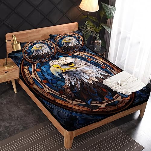 Miniatura 2 de Bald Eagle Sábanas tamaño King  Sábanas de cama de pájaros, microfibra suave y bolsillo profundo y sábanas estampadas sin arrugas, 4 piezas (1