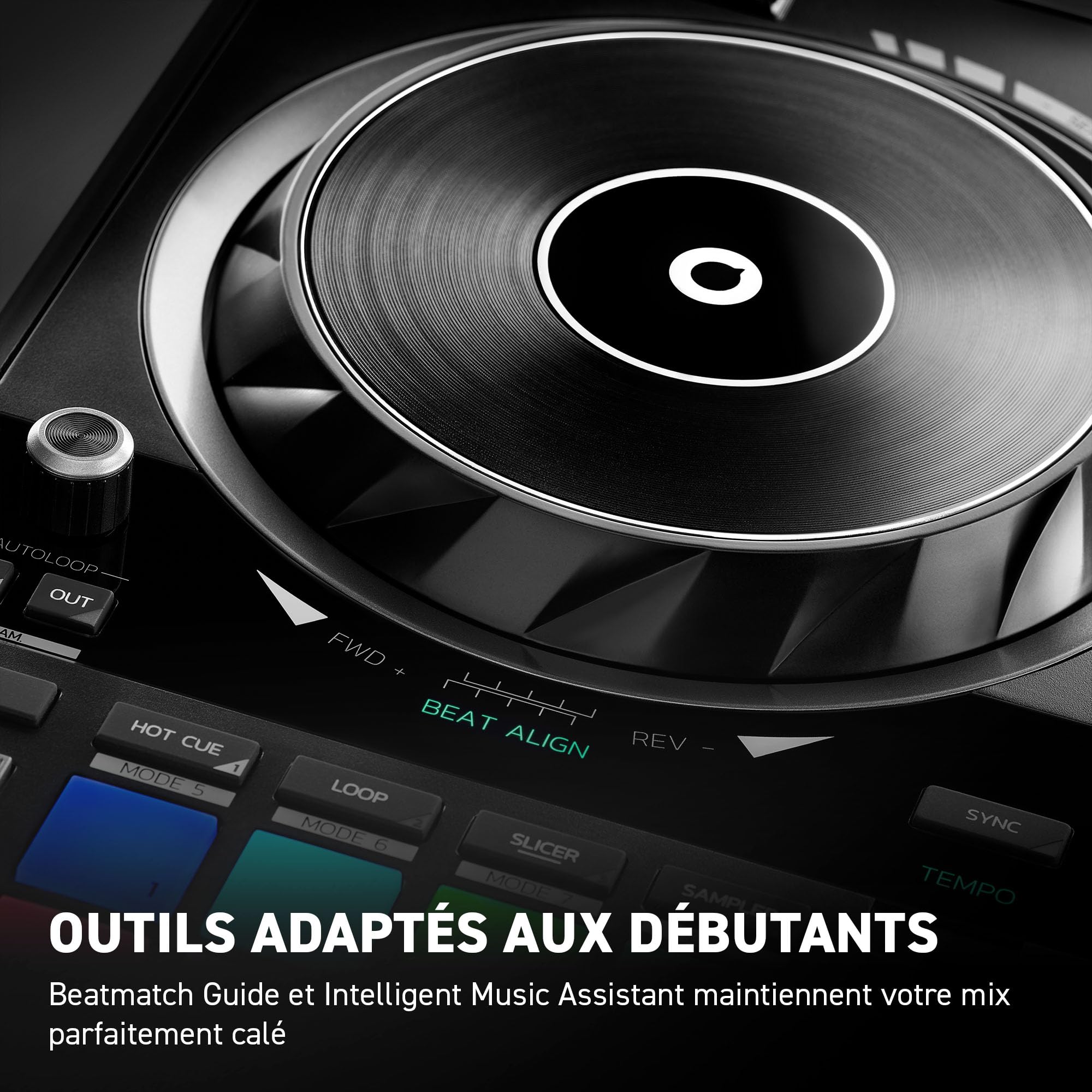 Hercules DJControl Inpulse 500 – Contrôleur DJ USB Professionnel – Serato DJ Lite & DJUCED Inclus – Pieds Rétractables & Plateau Métal – Guide de Mix Lumineux – Entrées Micro & Auxiliaire – Noir