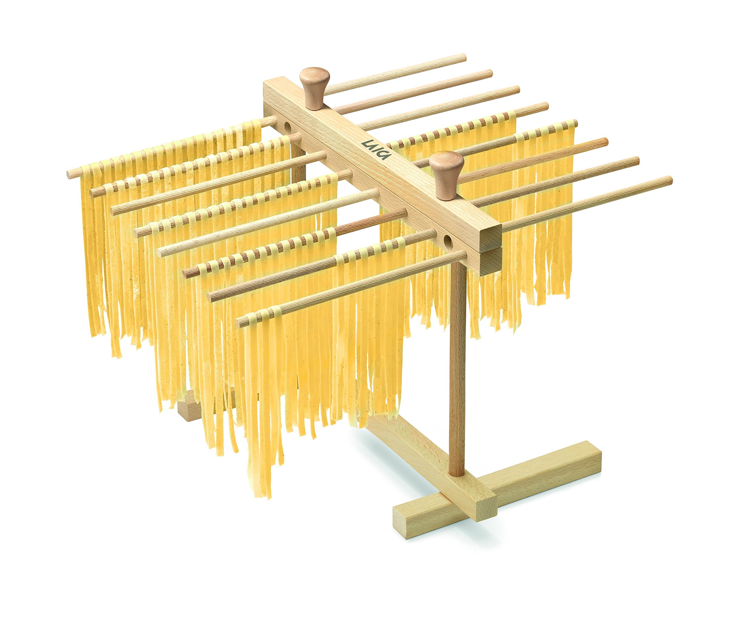 Laica APM002 Secador de Pasta en Madera de Haya con 16 Brazos de 21 cm, facil de montar y plegar, natural, 31 x 44.5 x 35.5 cm
