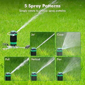 RESTMO Gear Drive Sprinkler with Metal Wheeled Base,Portable Lawn Sprinkler | 5-Pattern & Adjustable Spray Range Sprinklers Ideal for Yard, Garden Plant, Flower Bed and Large Area Watering
