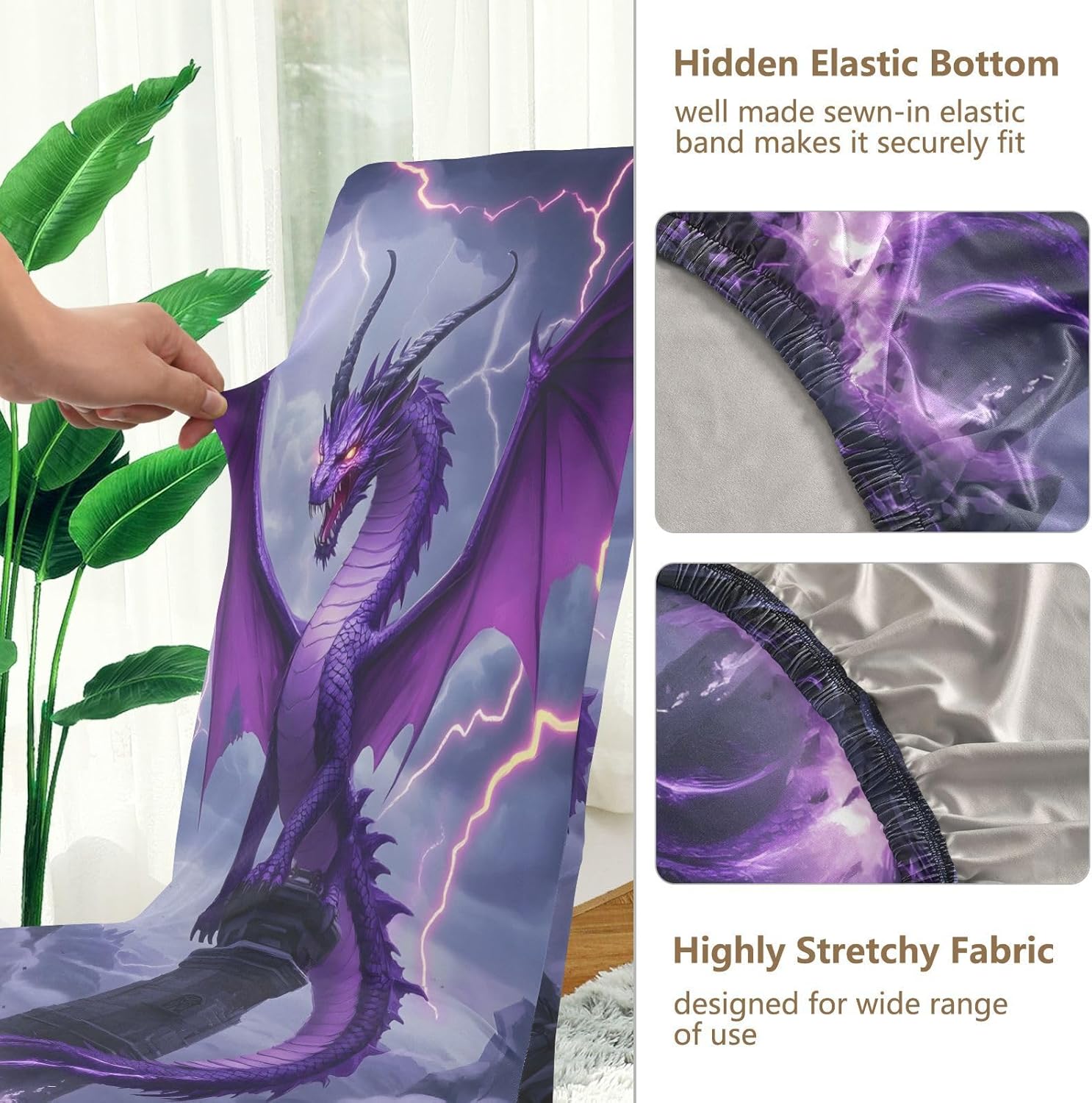 ALAZA Chair Covers for Dining Room, Purple Dragon Lightning Stretch Chair Cover Sets Chair Protector Removable Washable for Ktichen Restaurant Hotel