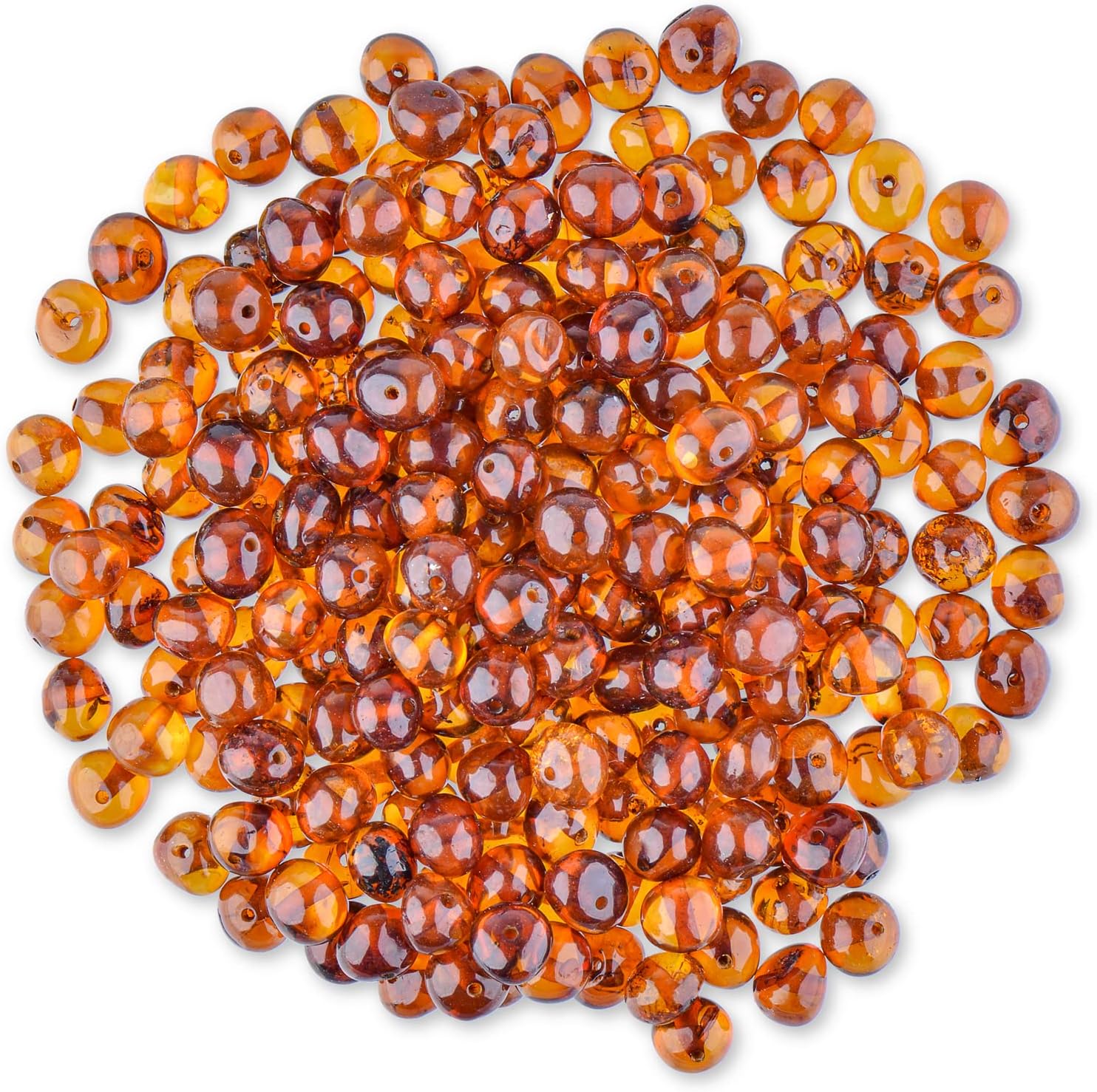 Loose Polished Amber Beads from The Baltic Sea - Drilled Through - 10 Grams - 4-6 mm - Cognac