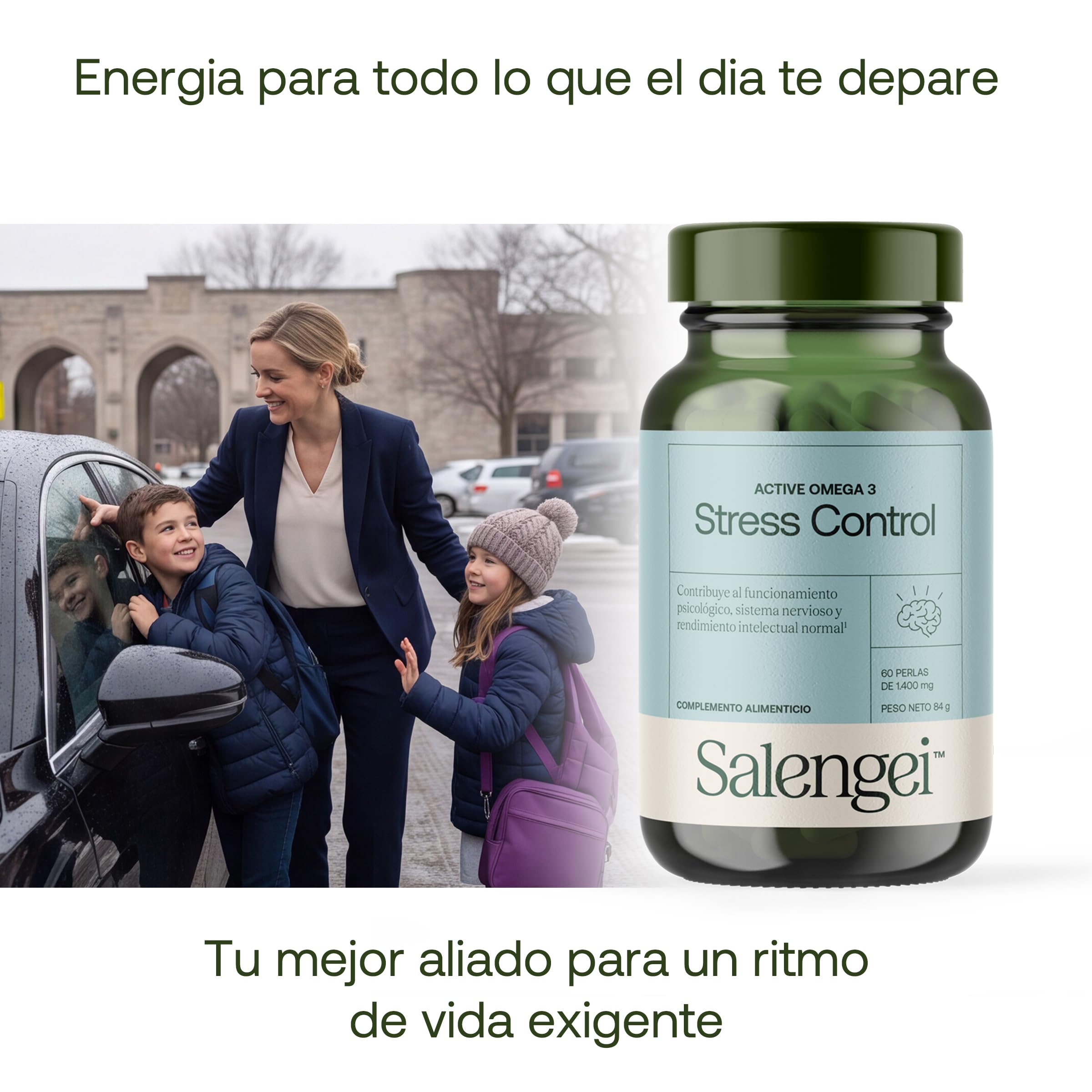 ACTIVE STRESS CONTROL – Apoyo natural frente al estrés y la fatiga emocional | Con Ashwagandha, Rhodiola, Omega-3, magnesio y vitaminas B | 60 perlas