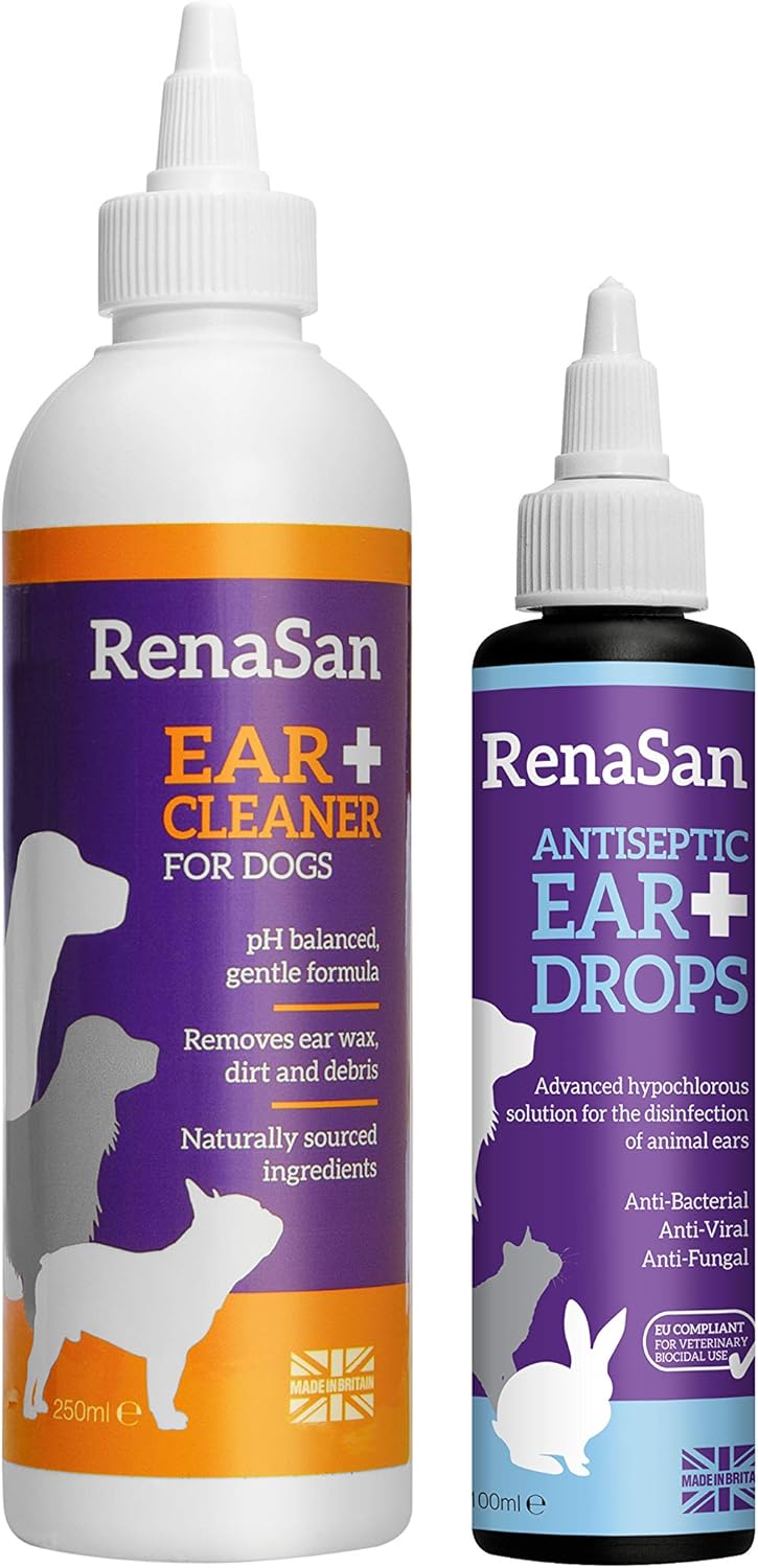 RenaSan Ear Cleaner & Disinfectant Kit for Dogs Antiseptic Dog Ear