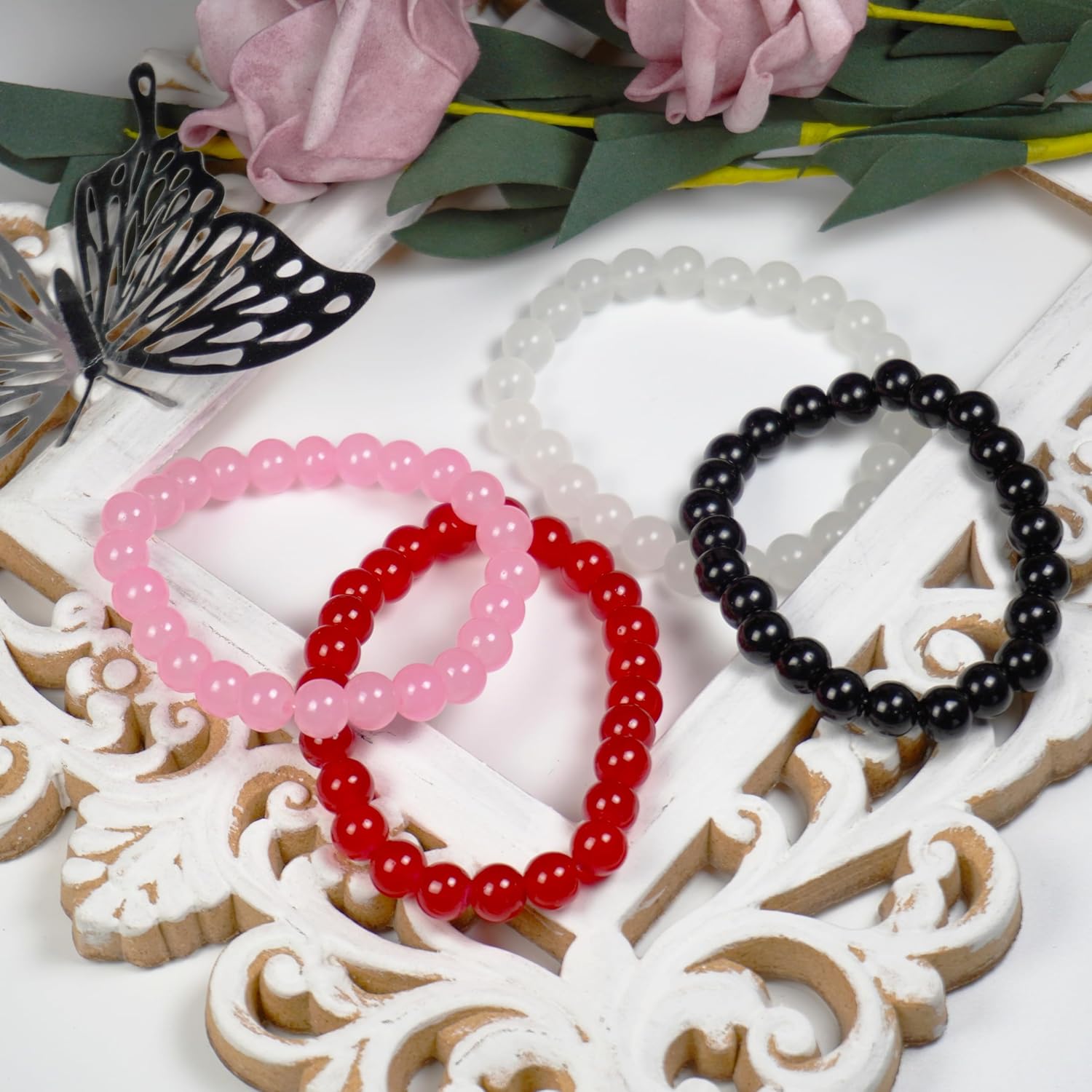 Jabrand 145pcs Glass Beads, 8mm Glass Beads for Barcelet and Jewelry Making DIY Crafts (Red) - Image 5