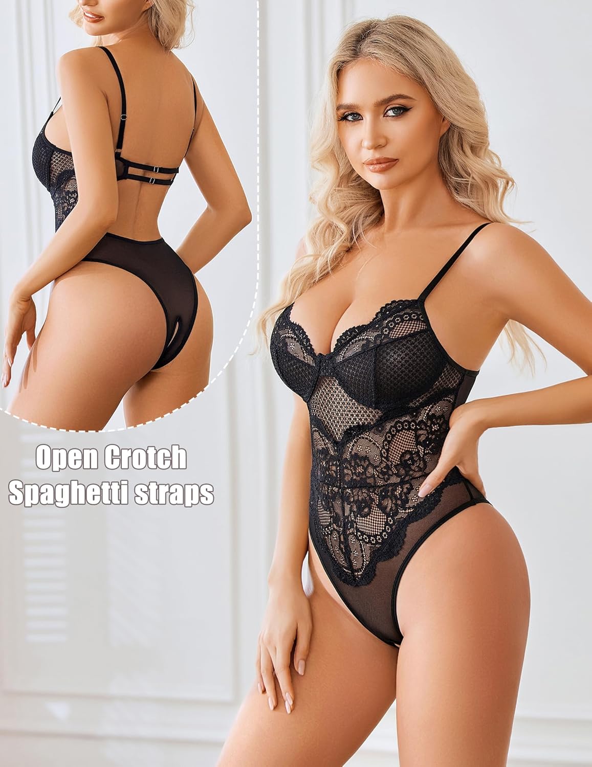 Avidlove One Piece Lingerie for Women Sexy Lace Bodysuit Cut Out Babydoll V Neck Teddy Mini Body suit - Image 5