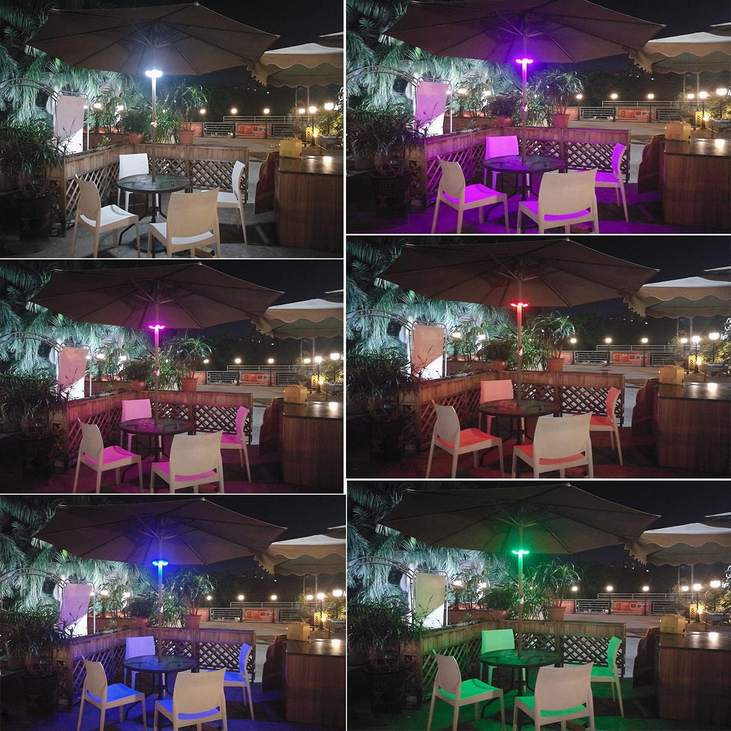 Arixinks 12 Colors Patio Umbrella Light with Remote Control/Cordless Rechargeable or AA Battery Operated Under Umbrella Pole Lights /300Lumens Dimmable/Pole Light for Patio Table Umbrellas Outdoor