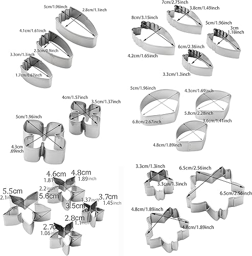 Miniatura 6 de MrCookie Juego de 18 cortadores de pétalos de fondant para tartas, acero inoxidable, cortadores de pétalos y hojas, lirio de agua, hoja de plata,
