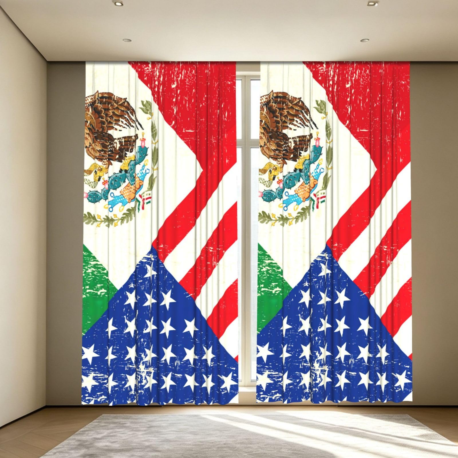 Yyoretp Mexican American Flag Print Blackout Curtains for Living Room Bedroom Thermal Insulated Window Drapes.