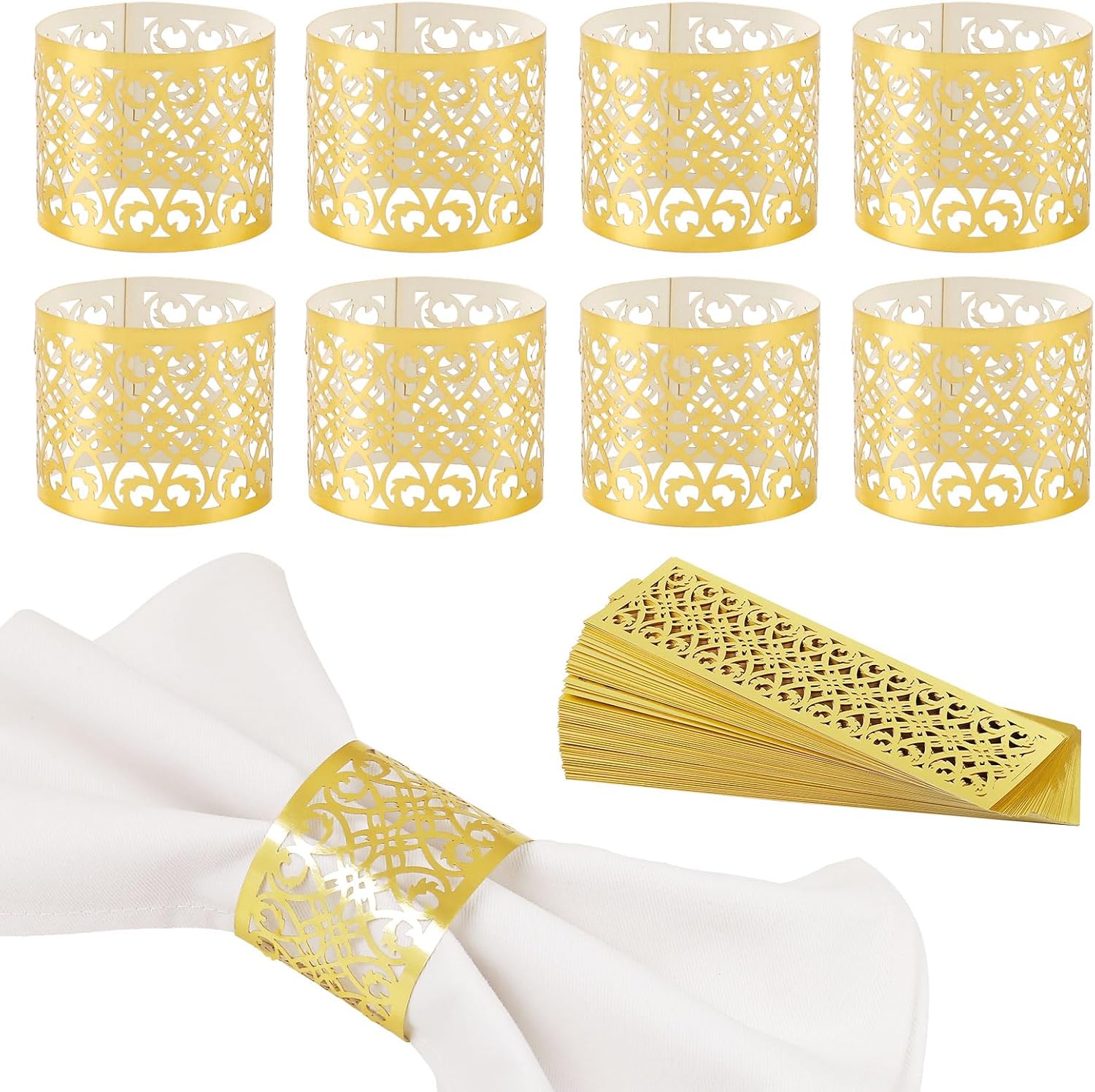 100pcs Gold Paper Napkin Rings, Disposable Napkin Rings Set