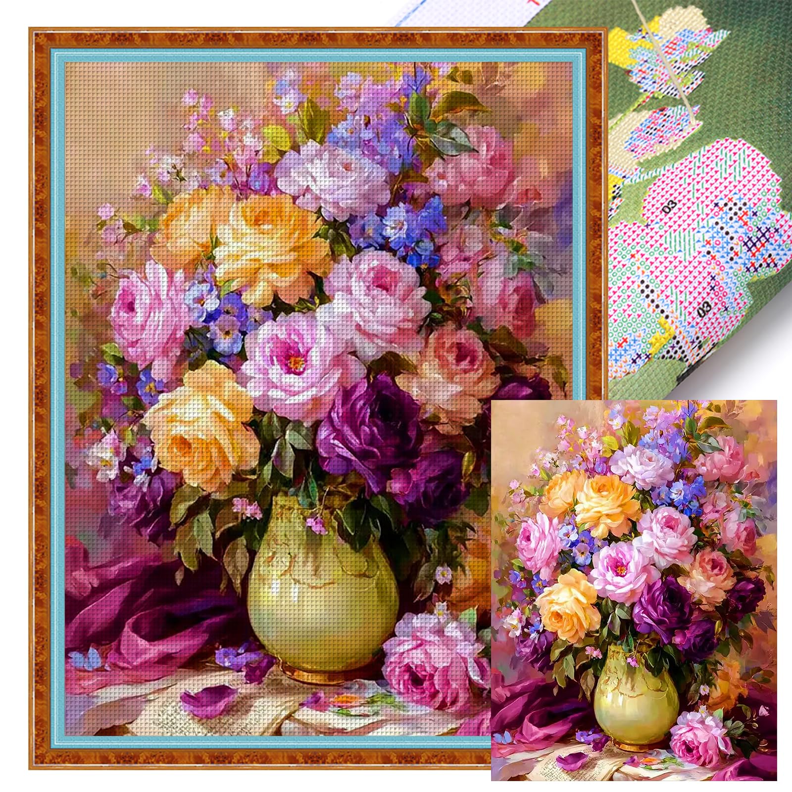 POETRYDRAW Vase Full 11CT 3 Strands DIY Stamped Cross Stitch Kits Large Size 17.72x23.62inch Needlework Embroidery Kit for Adults Home Decor (11CTACC-12889 C 45X60)