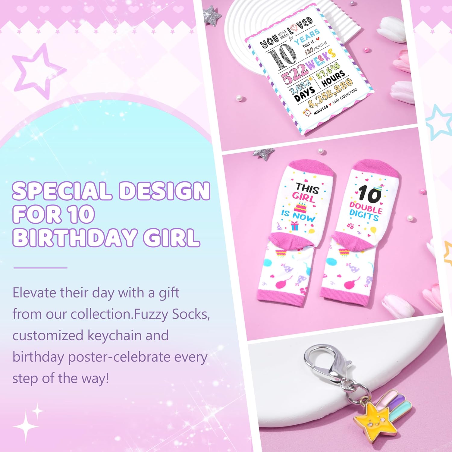 10 Year Old Girl Gifts, Gifts for 10 Year Old Girl 10th Girls Birthday Gift Ideas for Daughter, Sister, Niece, Granddaughter, Happy 10th Birthday Decorations Set of 10 image 5