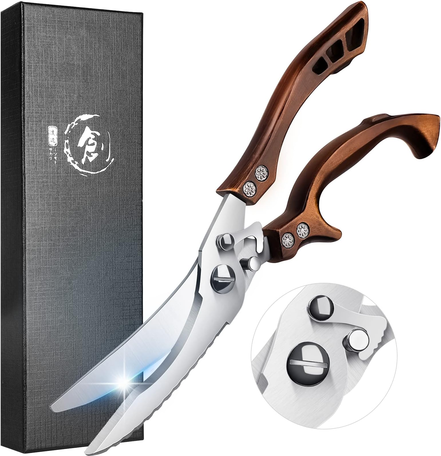 Heavy Duty Chicken Shears with Serrated Edge - For Poultry, Bones, Meat, Turkey, Fish - Rust-free, Spring Style Stainless Steel Kitchen Scissors