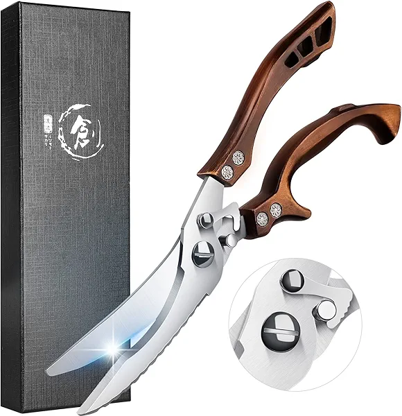 Heavy Duty Poultry Shears with Serrated Edge - For Chicken, Bone, Meat, Turkey, Fish - No Rust, Spring Loaded, Stainless Steel Kitchen Scissors