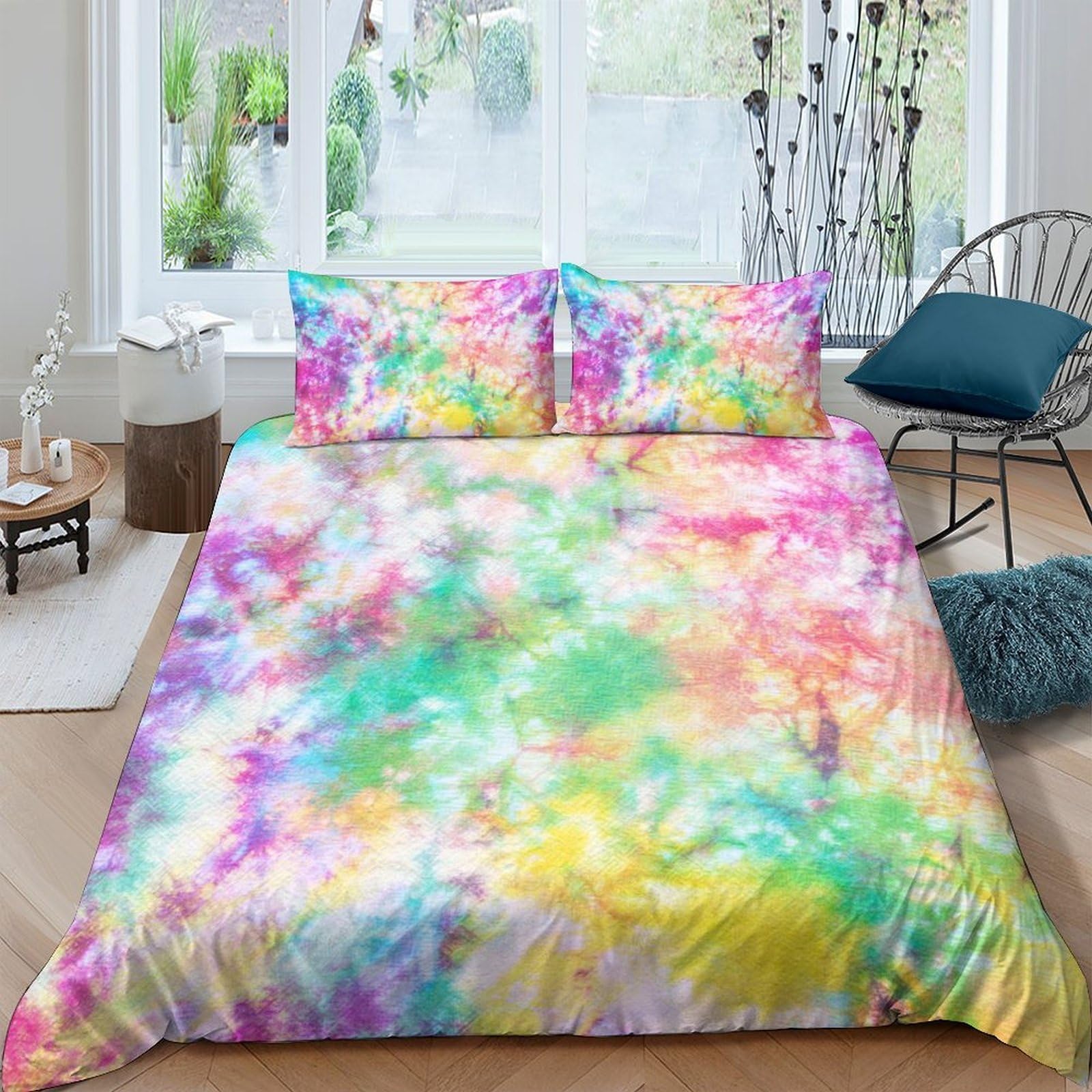 Ctjqhvkz Style-10 3D Printed Tie Dye Fitted Sheet Microfiber Soft Vibrant Watercolor Mattress Cover For Bedroom Dorm Decoration Single（135X200cm）