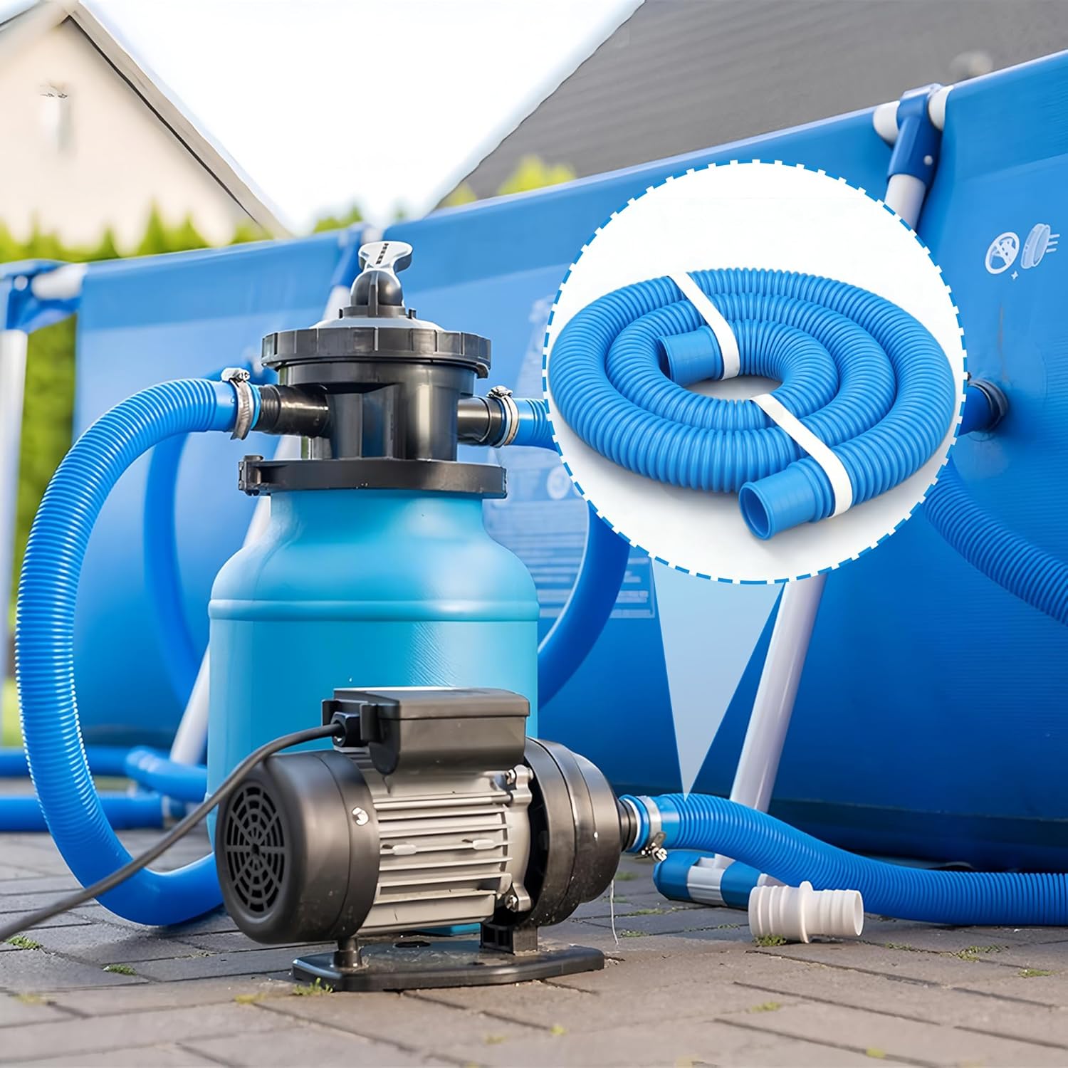 3 Pack Pool Hoses for Above Ground Pools 1.25 x 59 Inch Swimming Pool Pump Replacement Hose Blue Pools Filter Pump Hoses with Metal Clamps Compatible with Intex Filter Pumps 607, 603, 637, 1000 GPH