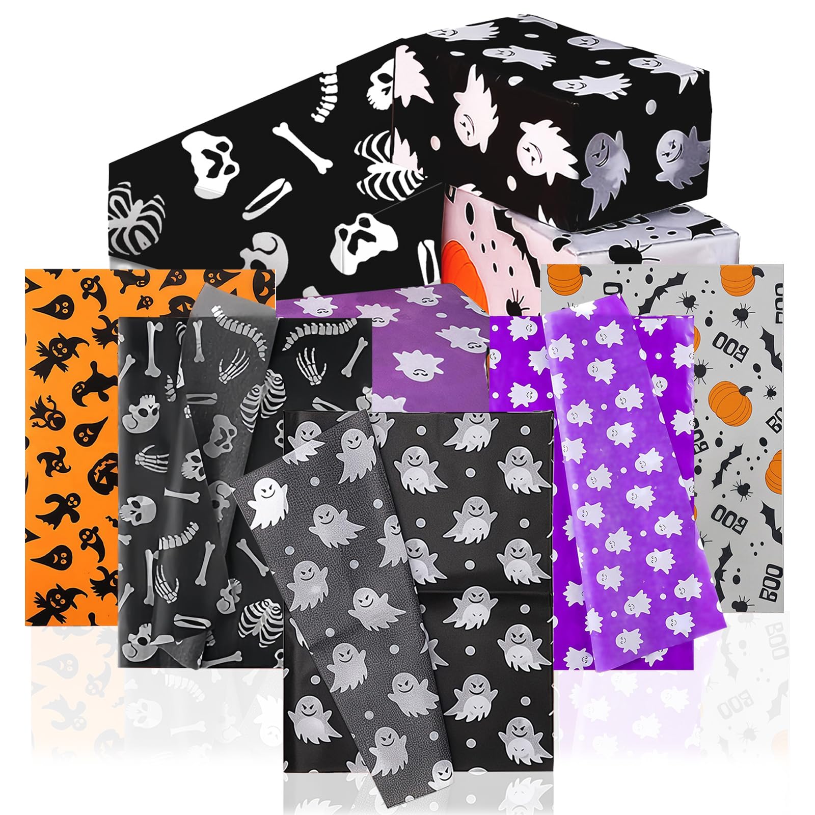 50 Sheets Halloween Tissue Paper for Wrapping Gifts, 35x50cm Ghost Bat Pumpkin Art Tissue Bulk Gift Wrapping, Biodegradable, DIY Crafts Packaging Paper for Halloween Party Favours โ image 1