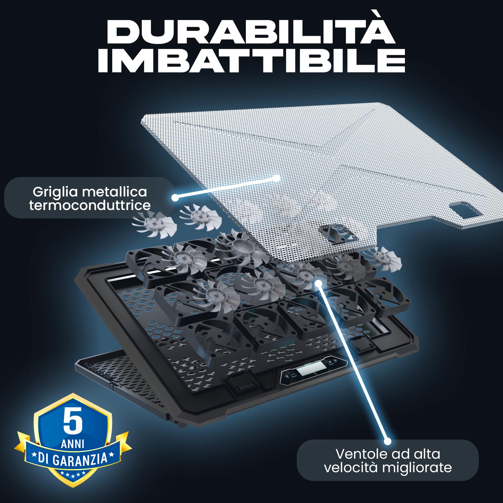 KLIM V14 Base di raffreddamento per Notebook Gaming 14 ventole RGB supporto 17" USB