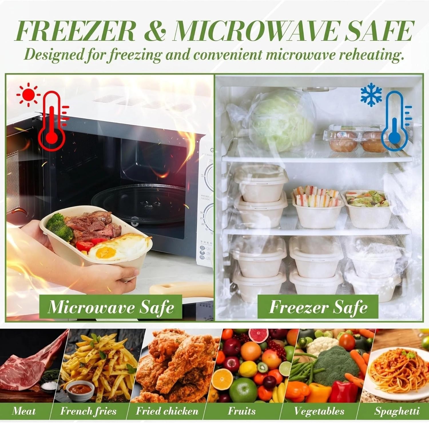 34 oz Disposable Food Containers with Lids, Upgraded Water-Coated Sugarcane Bagasse, Oil & Moisture Resistant, Microwave & Oven Safe up to 300°F, Compostable Meal Prep Boxes with 50 Cornstarch Forks