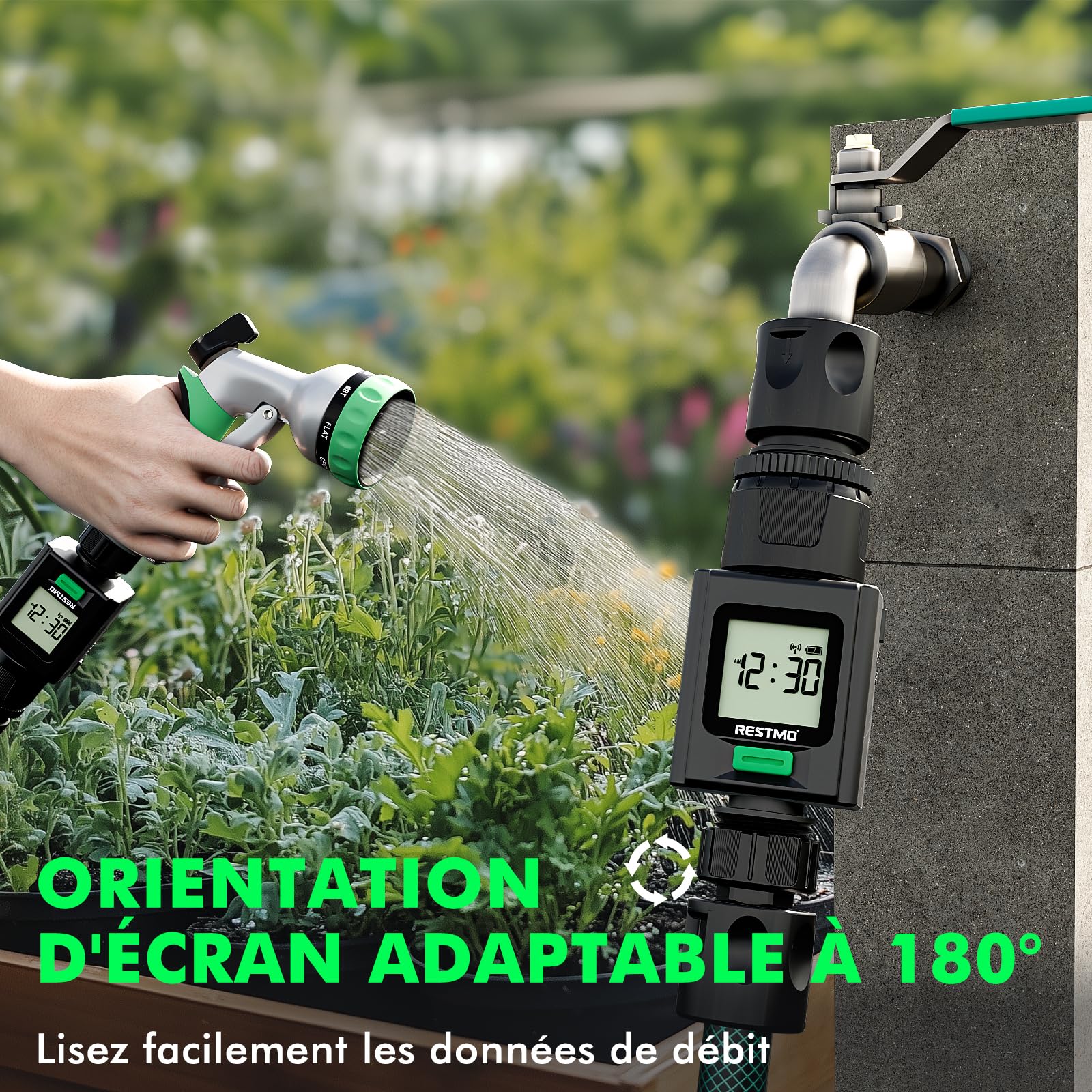 RESTMO Compteur de débit d'eau Intelligent Robinet Tuyau d'arrosage