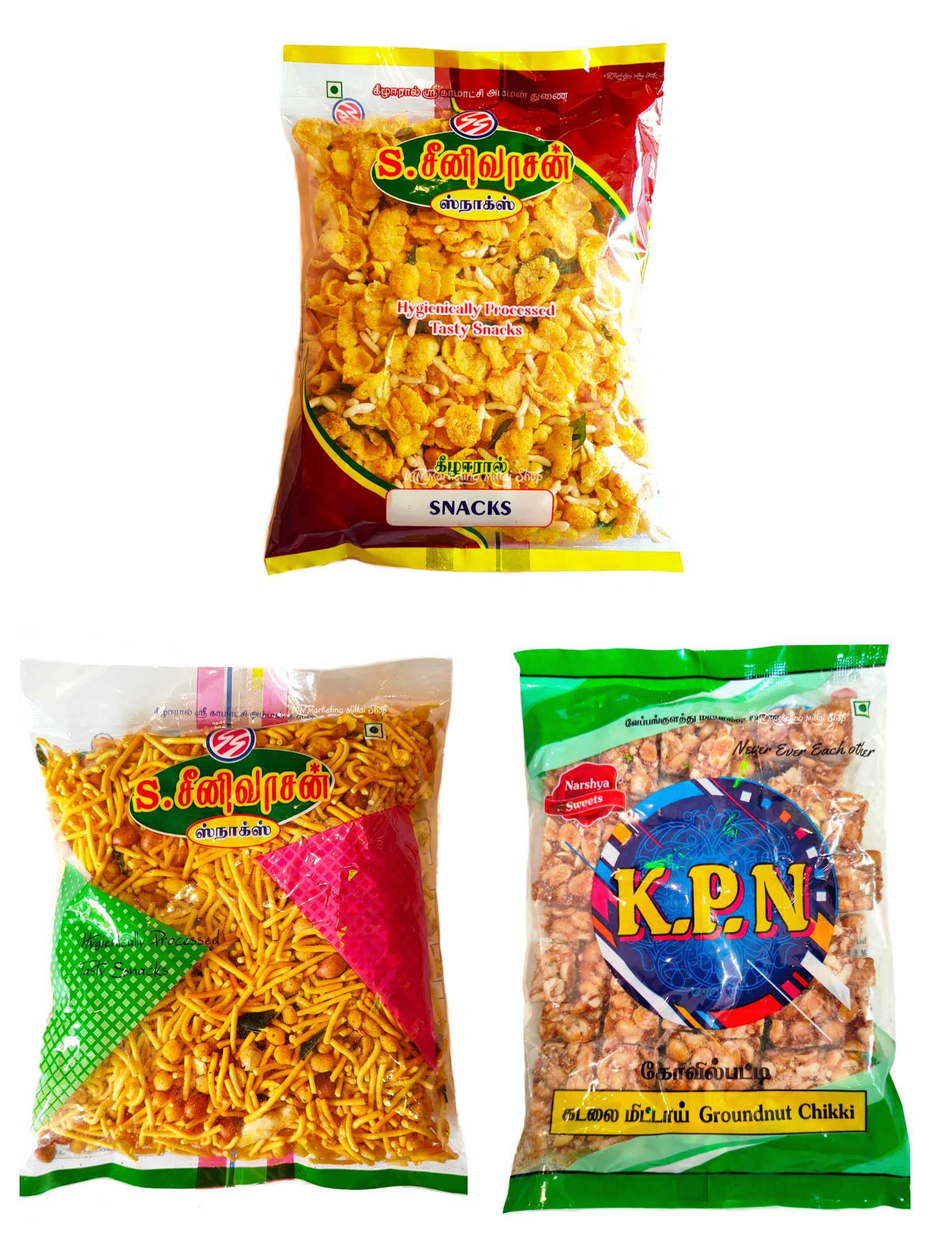 S SEENIVASAN Special Big Mixture, Corn Mixture, K.P.N Kovilpatti Kadalai Mittai - Pack of 3 (700g)