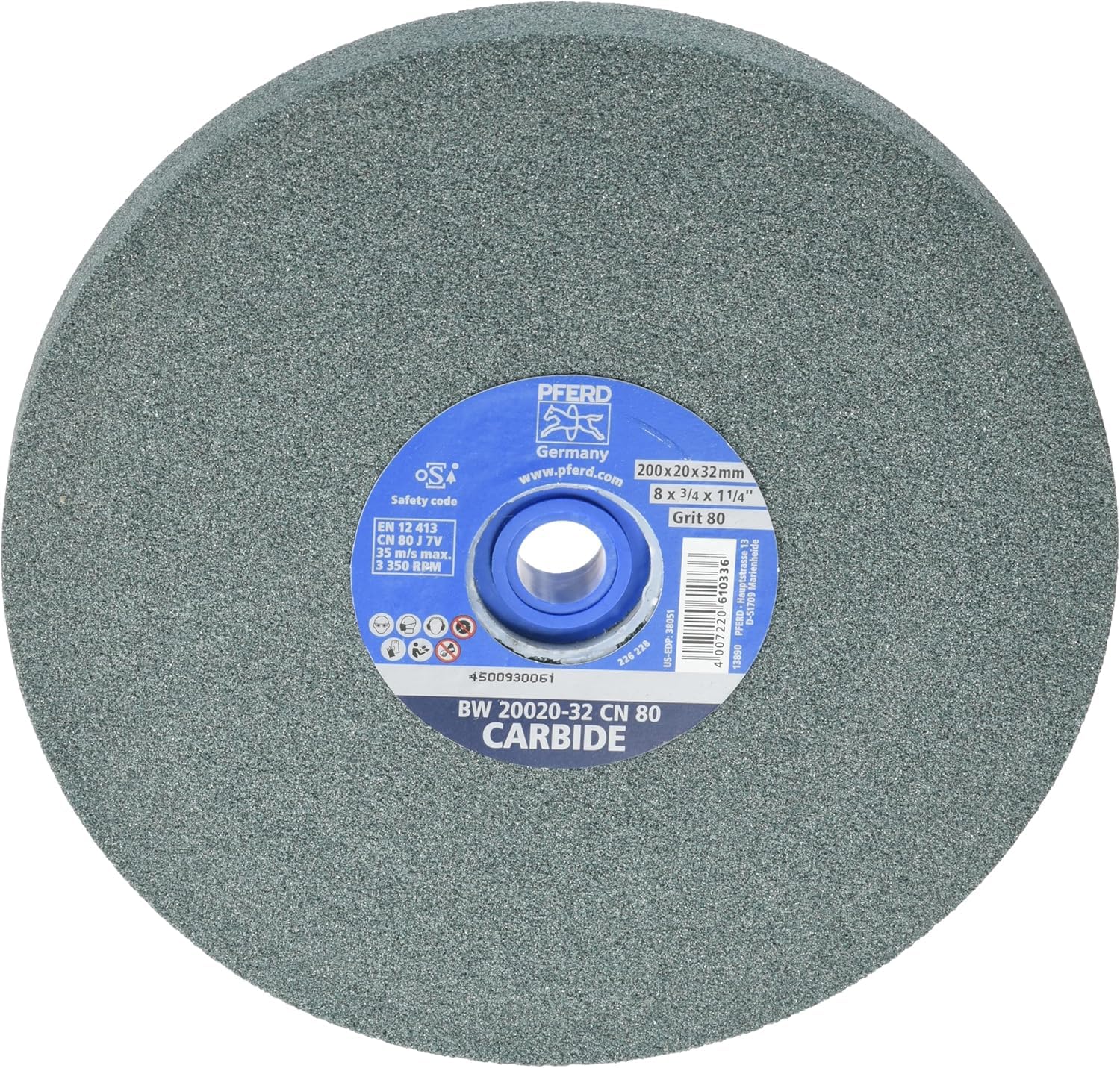 PFERD TOOLS Schleifbockscheibe CARBIDE, 200x20x32, SiC 80, 39008438 – Weiche, aggressive Schleifscheibe für harte Materialien, z. B. Hartmetall, mit Reduzierhülsen (25/20/16mm)