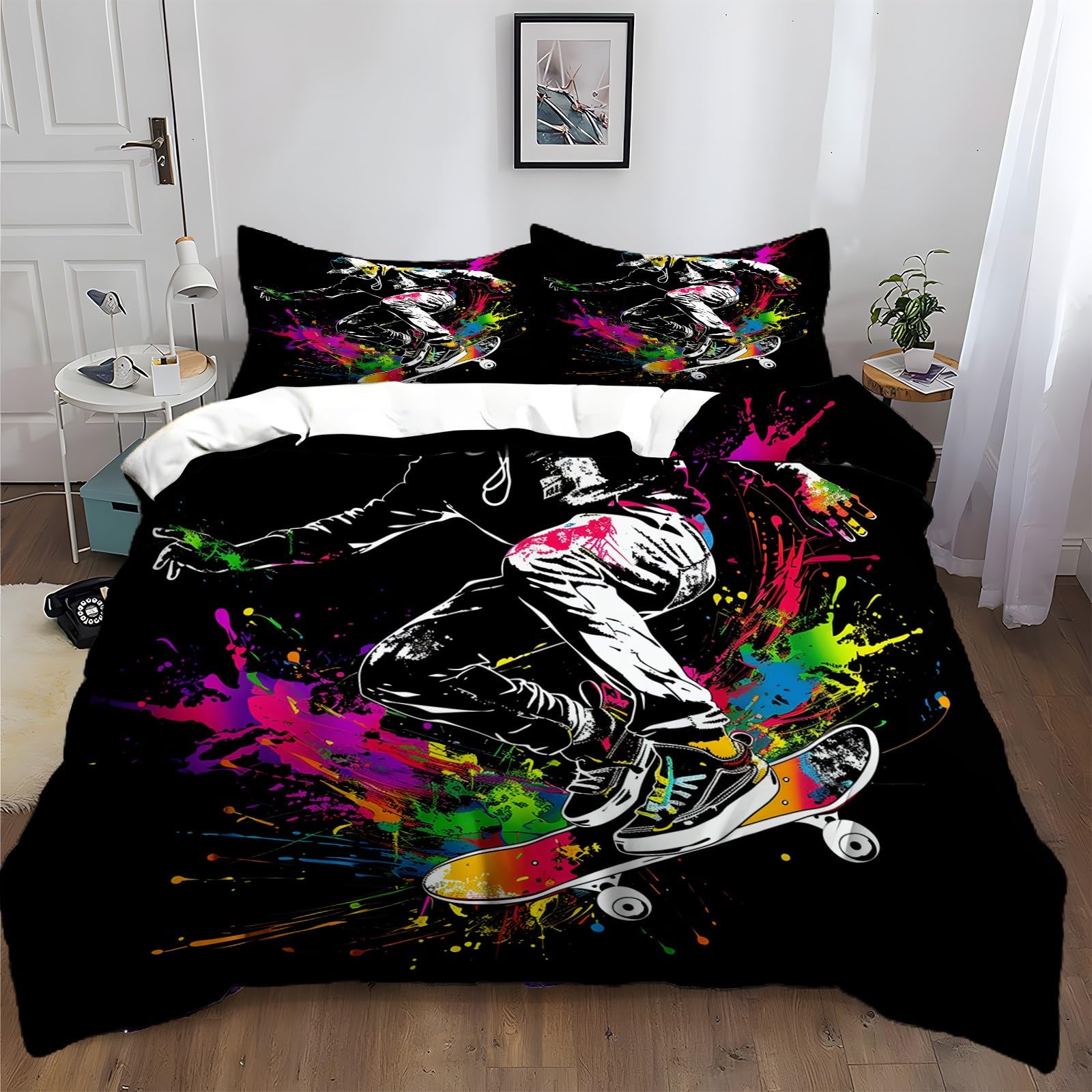 Housse de couette microfibre graffiti 220x240 cm parure de lit 2 personnes