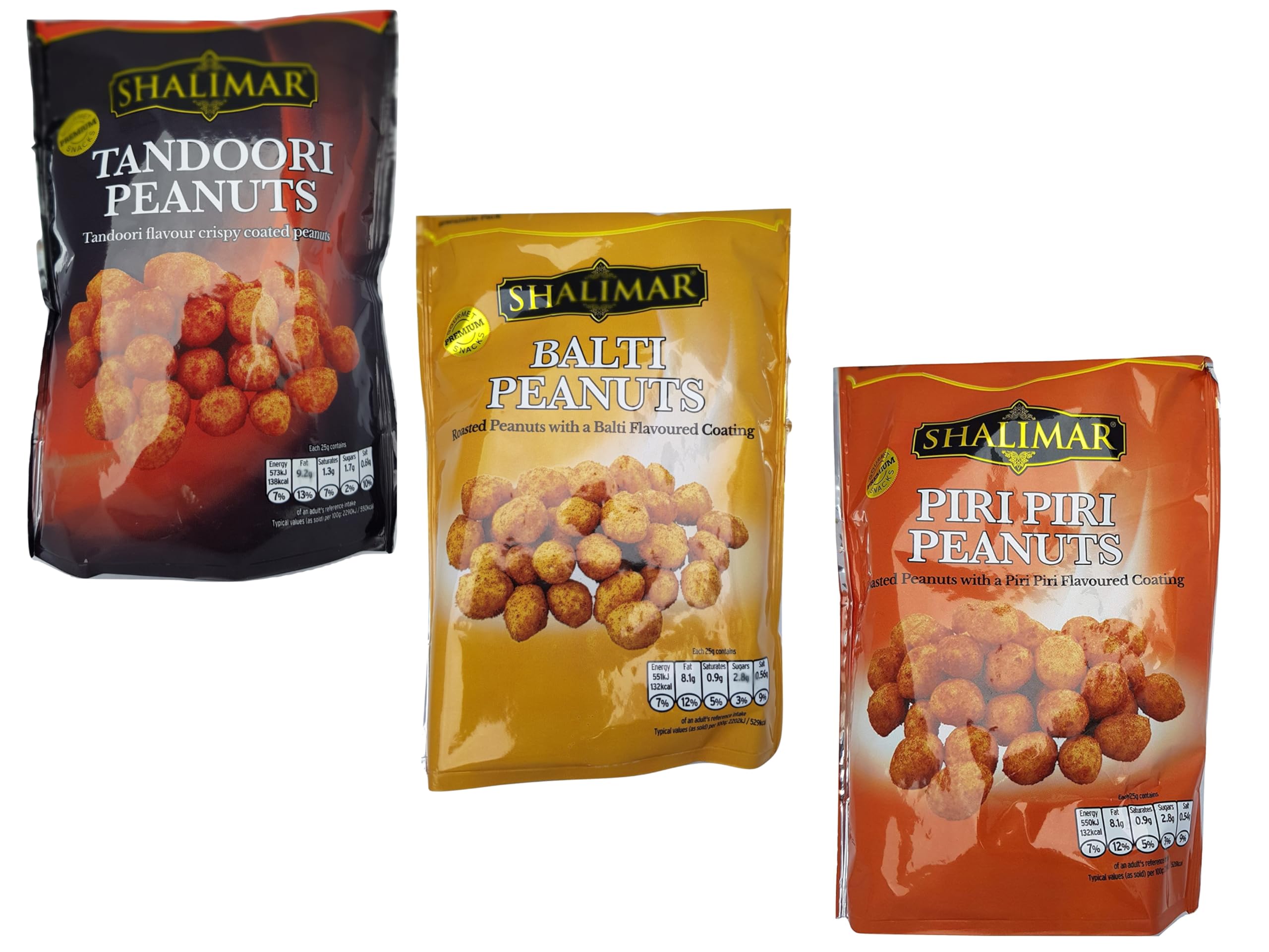 Spicy Nut Snack 3 Pack Selection Roasted Peanuts with Curry Flavour Coatings. Tandoori, Piri Piri & Balti. Hot Party Nibbles to Spice up your New Year