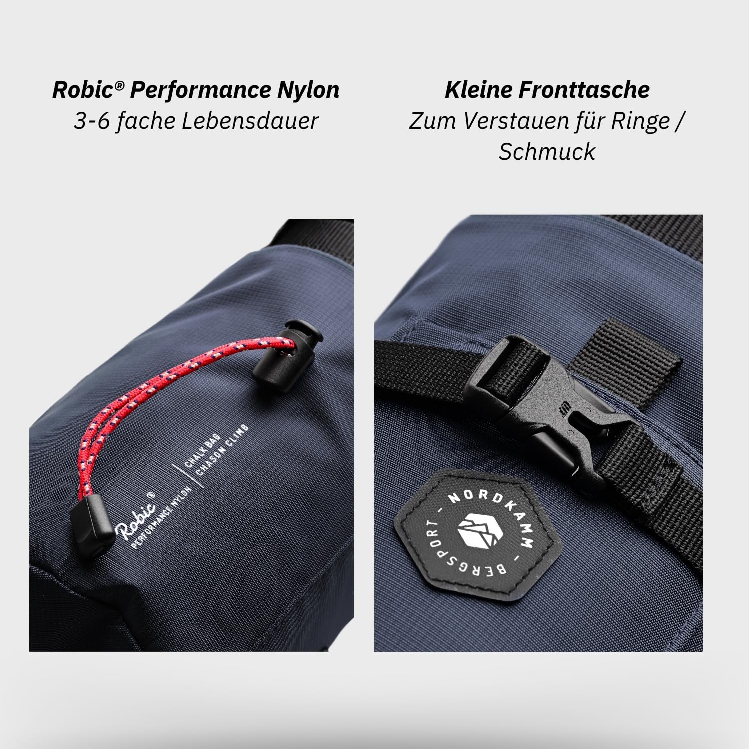 NORDKAMM Chalkbag zum Klettern & Bouldern, Chalk Bag aus Robic Performance Nylon, Magnesia-Beutel